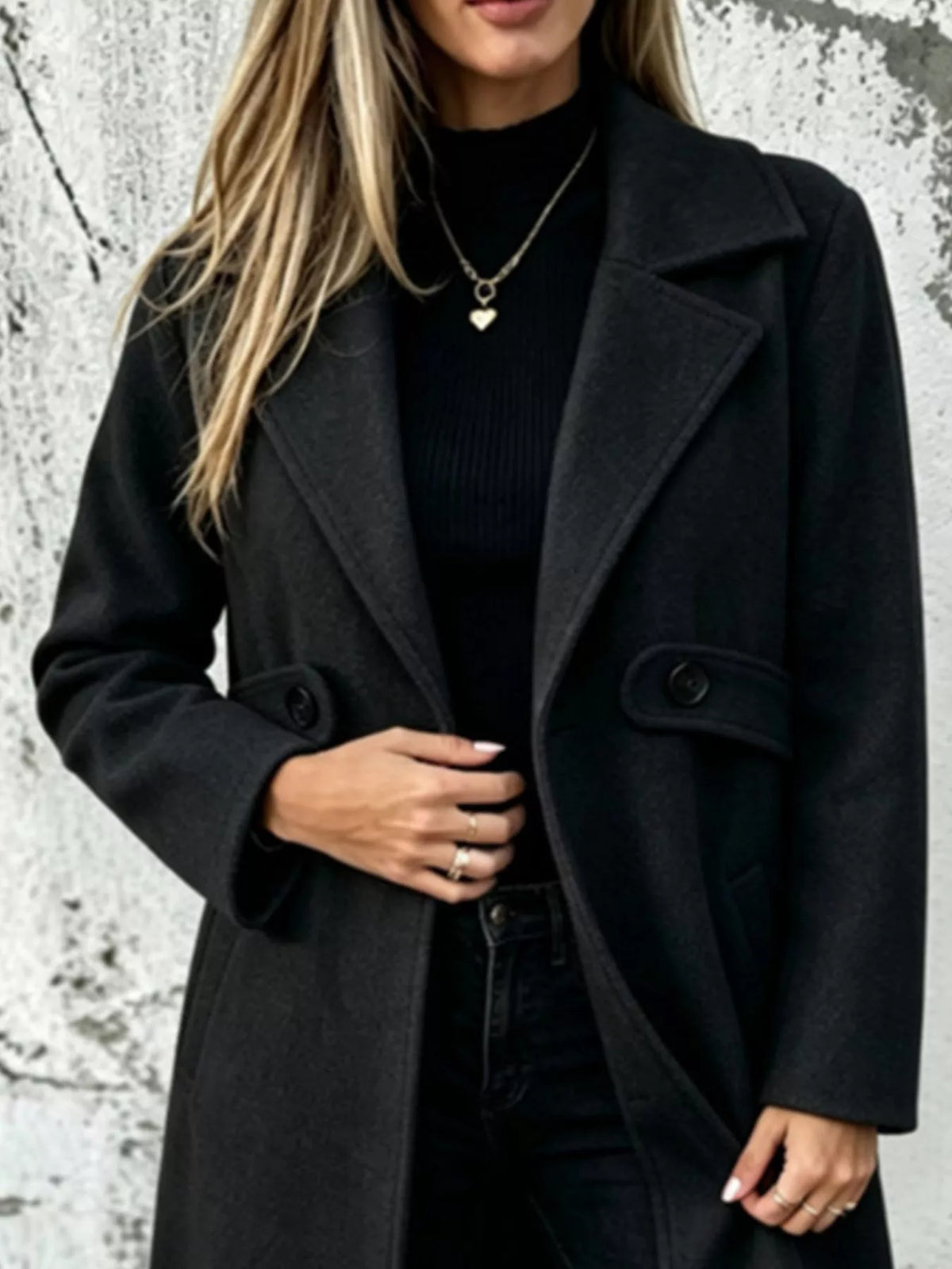 Lapel collar longline overcoat