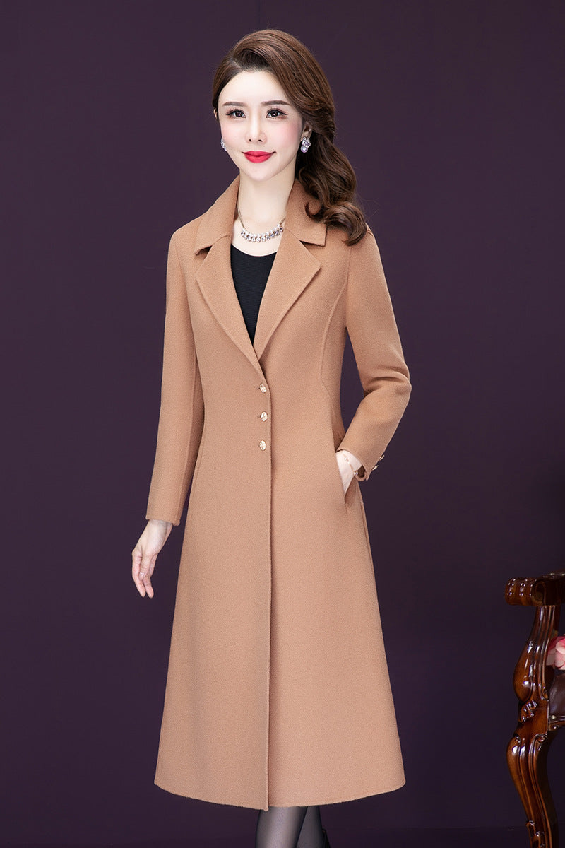 Fitted wool-blend long coat