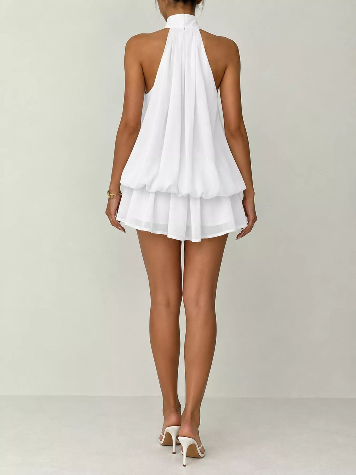 Ruched halter mini dress