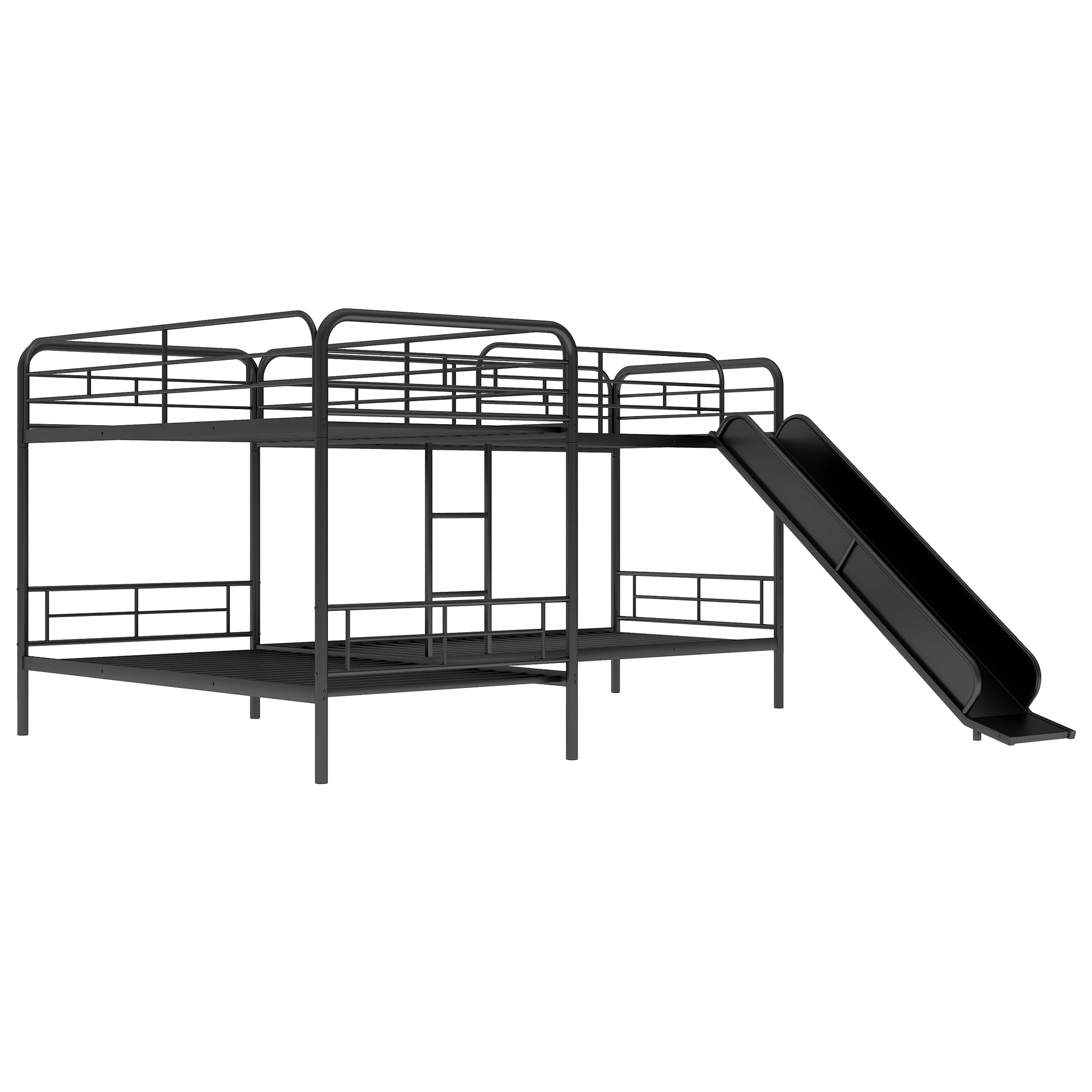 Twin Size L-Shaped Bunk Bed with Slide and Ladder  Black