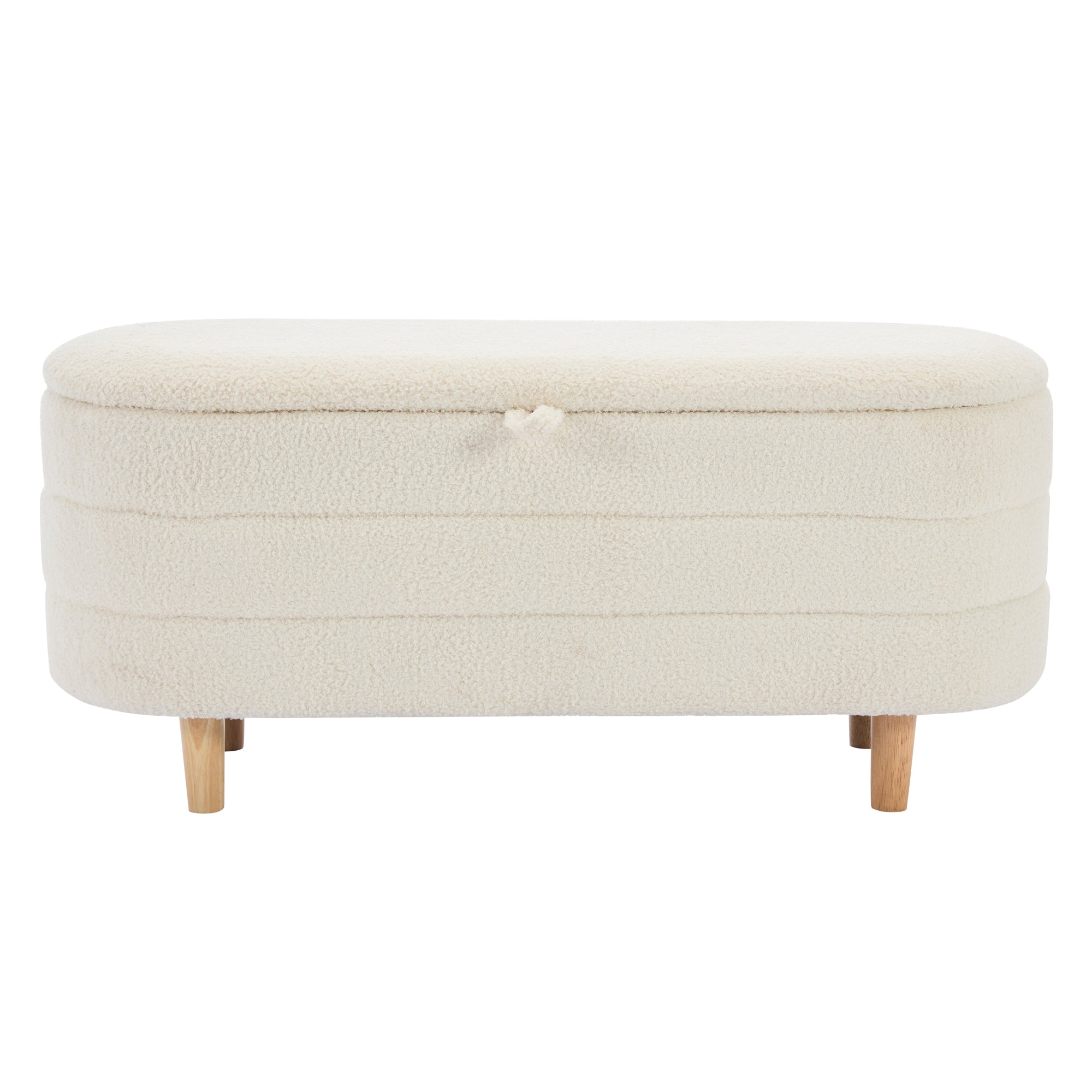 Elegant Upholstered Sherpa Fabric Storage Ottoman with Wood Legs, Storage Bench for Bedroom, Living Room, White