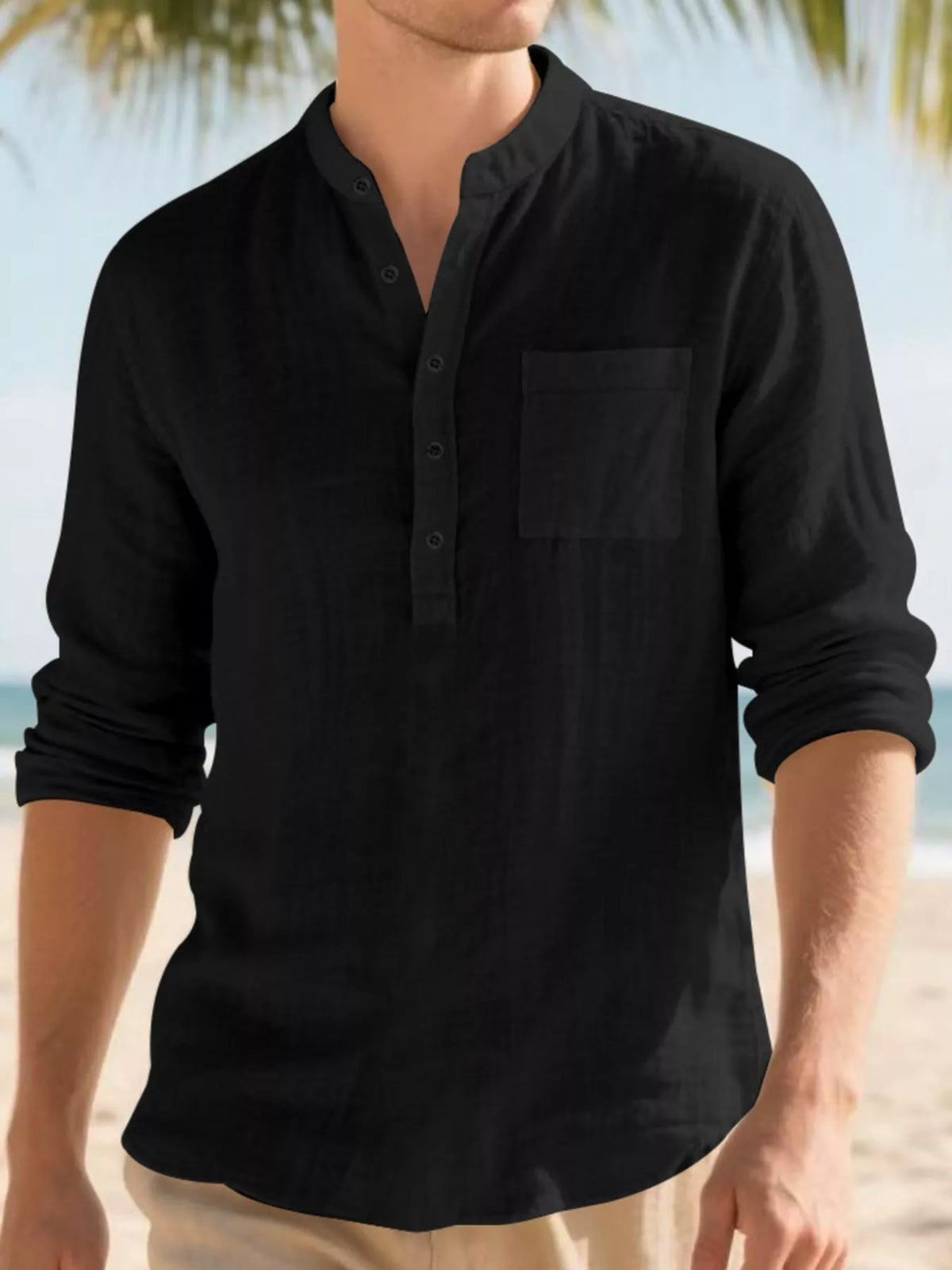 Pocket long-sleeve shirt – black