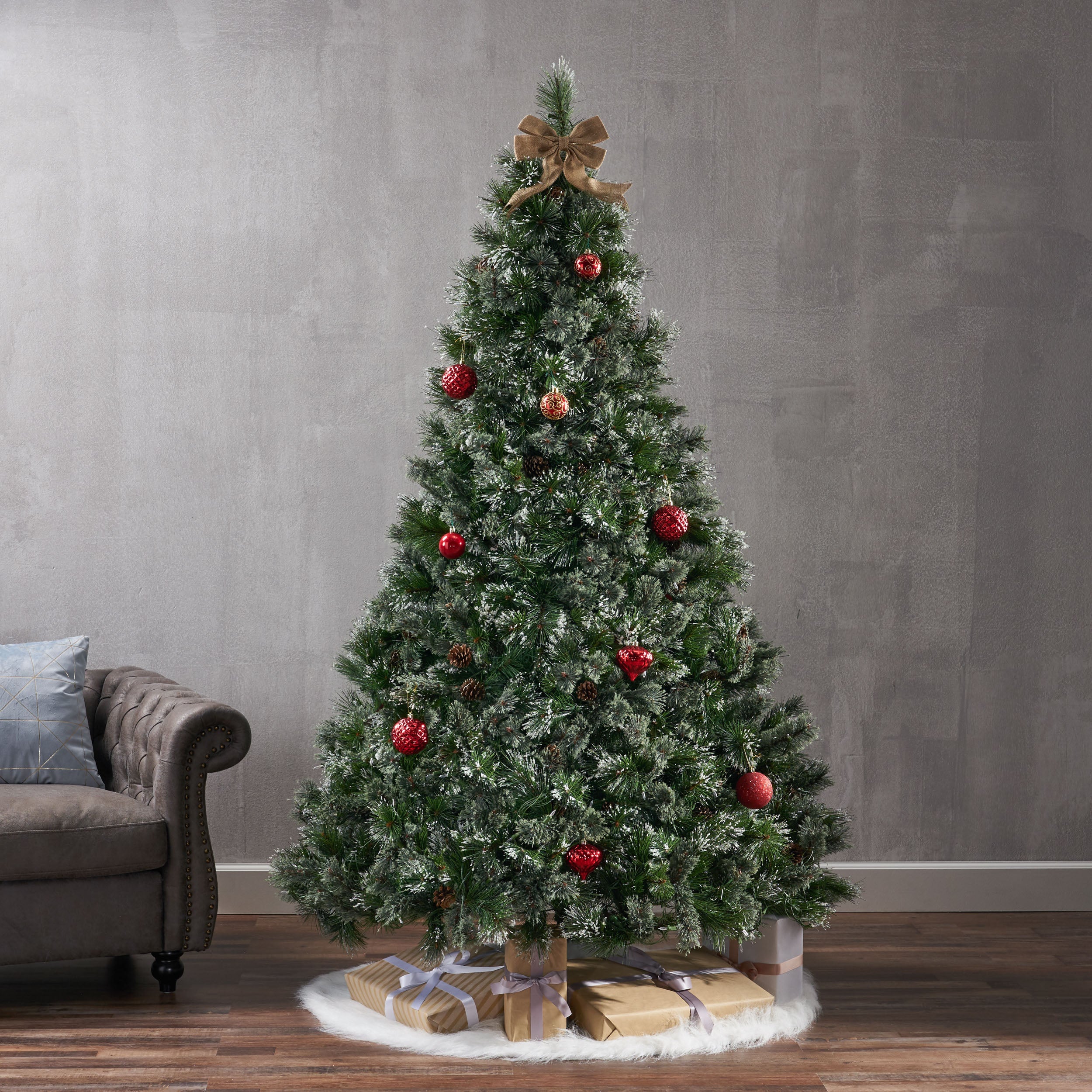 7' Cashmere and Snow Bristle Mixed Tree with 75Pine Cones and 900 led Lights-UL,1233tips,Dia:59