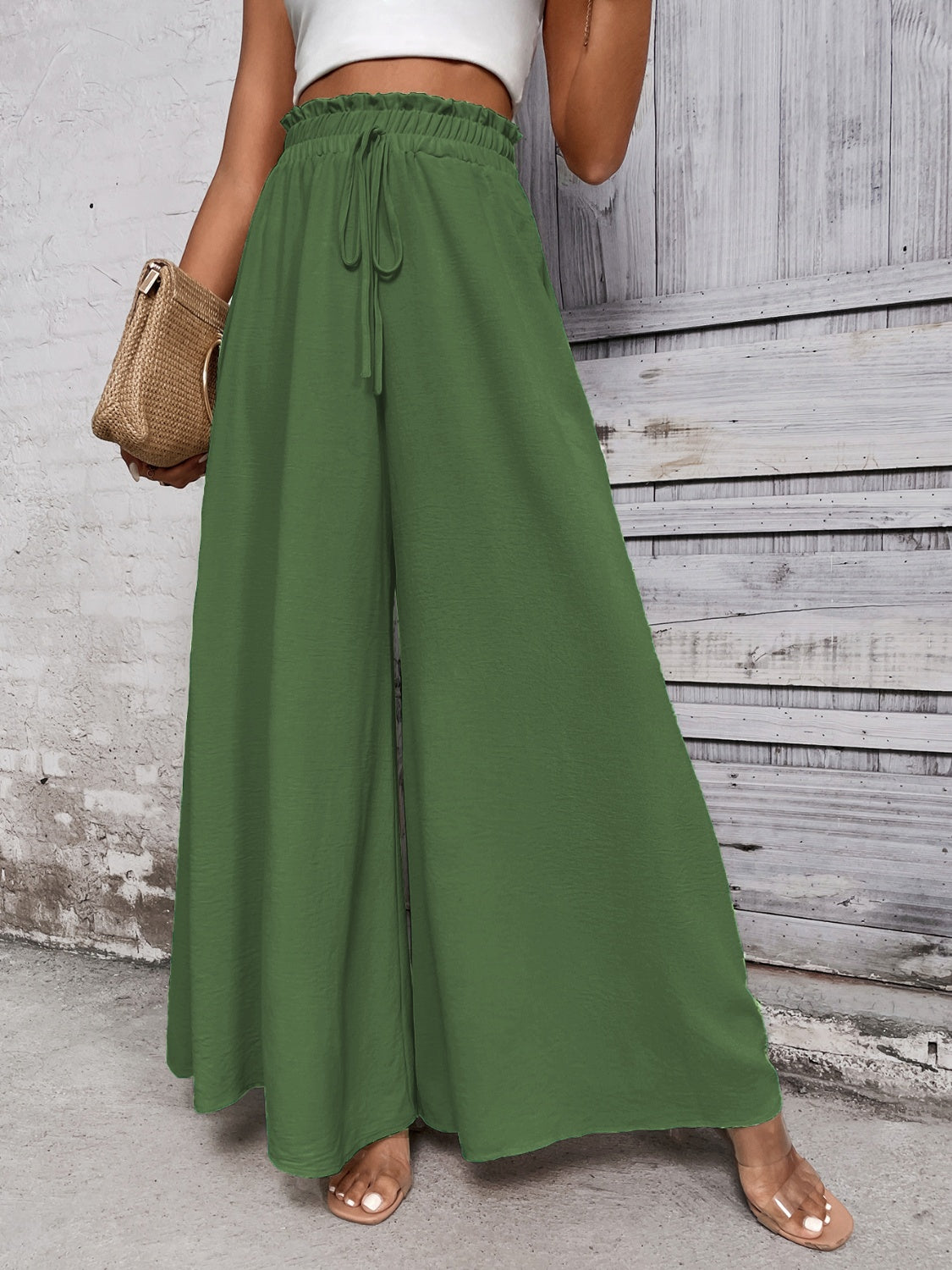 Tied high waist wide leg pants