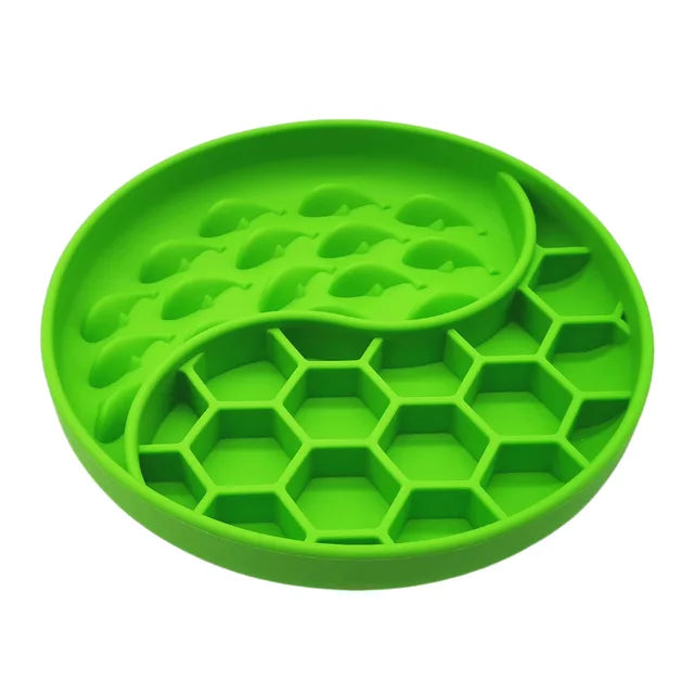 High Temperature Resistant Silicone Dog Food Bowl New Product 2-partition Slow Food Honeycomb Silicone Dog Bowl