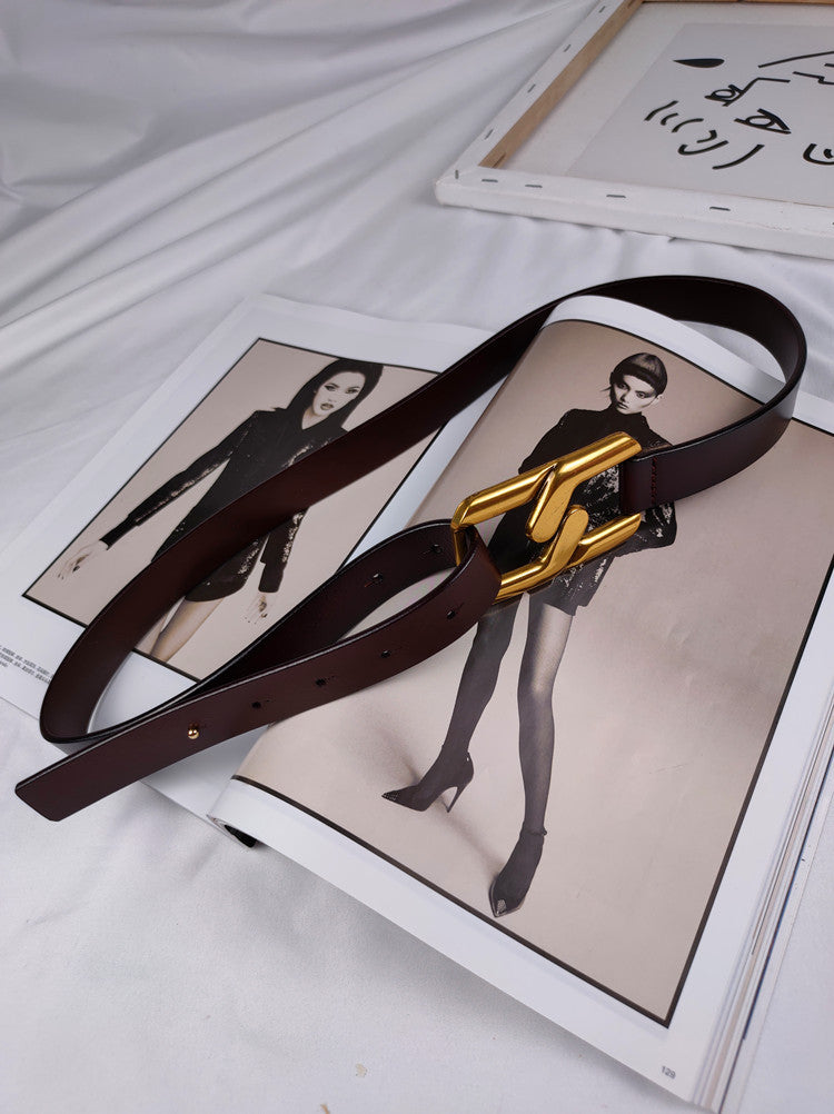 Link buckle belt, Brown, front