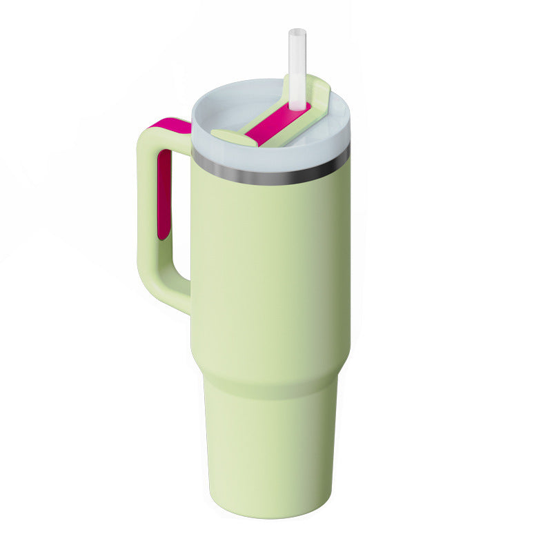 Gobelet isotherme de 113 cl avec poignée et paille, en acier inoxydable, anti-fuite, avec couvercle, idéal pour la voiture, la salle de sport, le bureau ou les voyages.