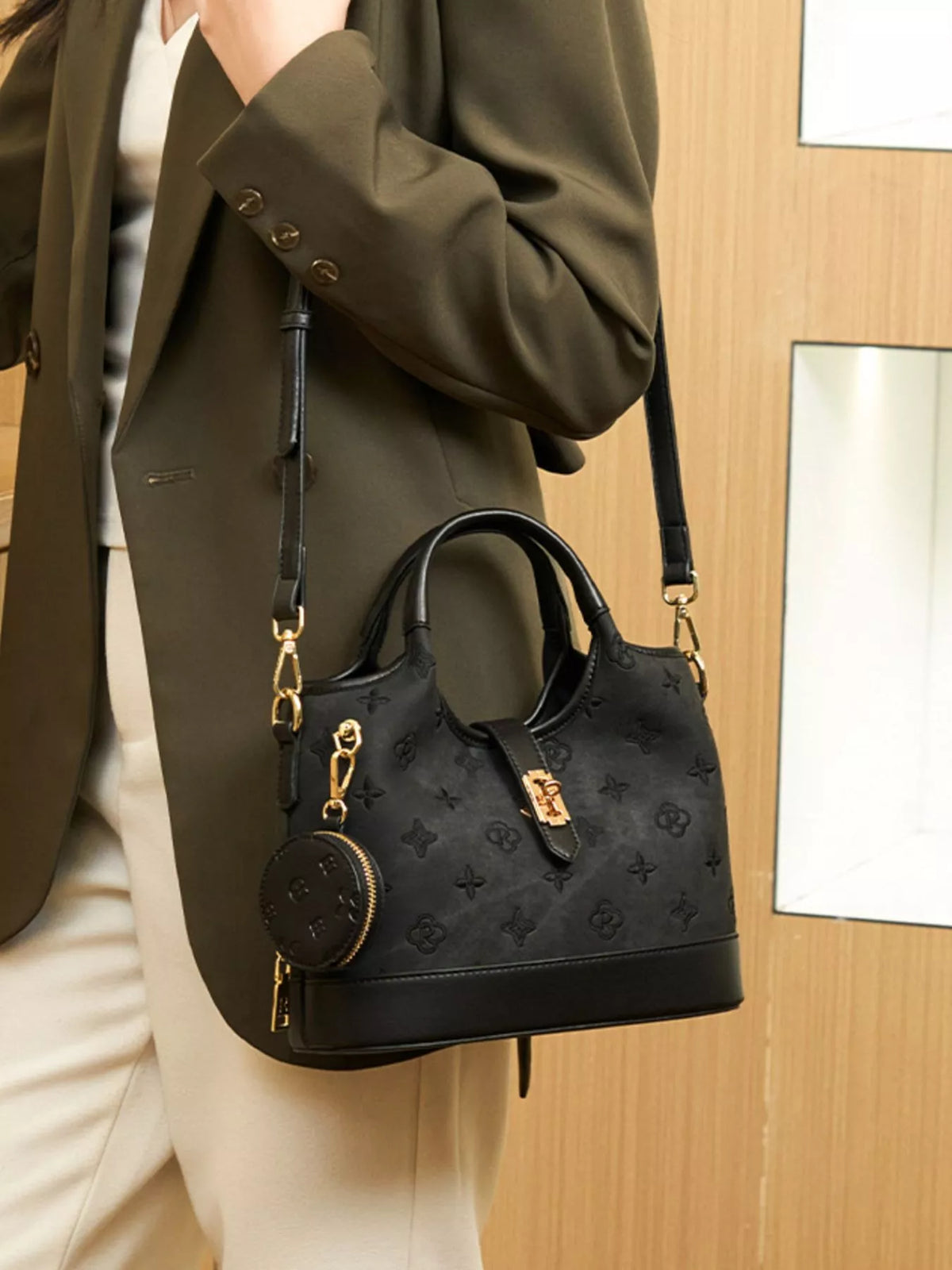 Embossed crossbody with coin pouch