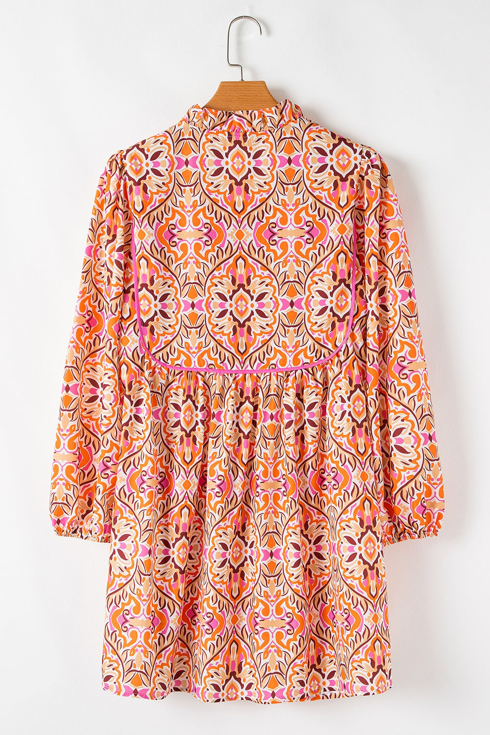 Printed tie-neck mini dress