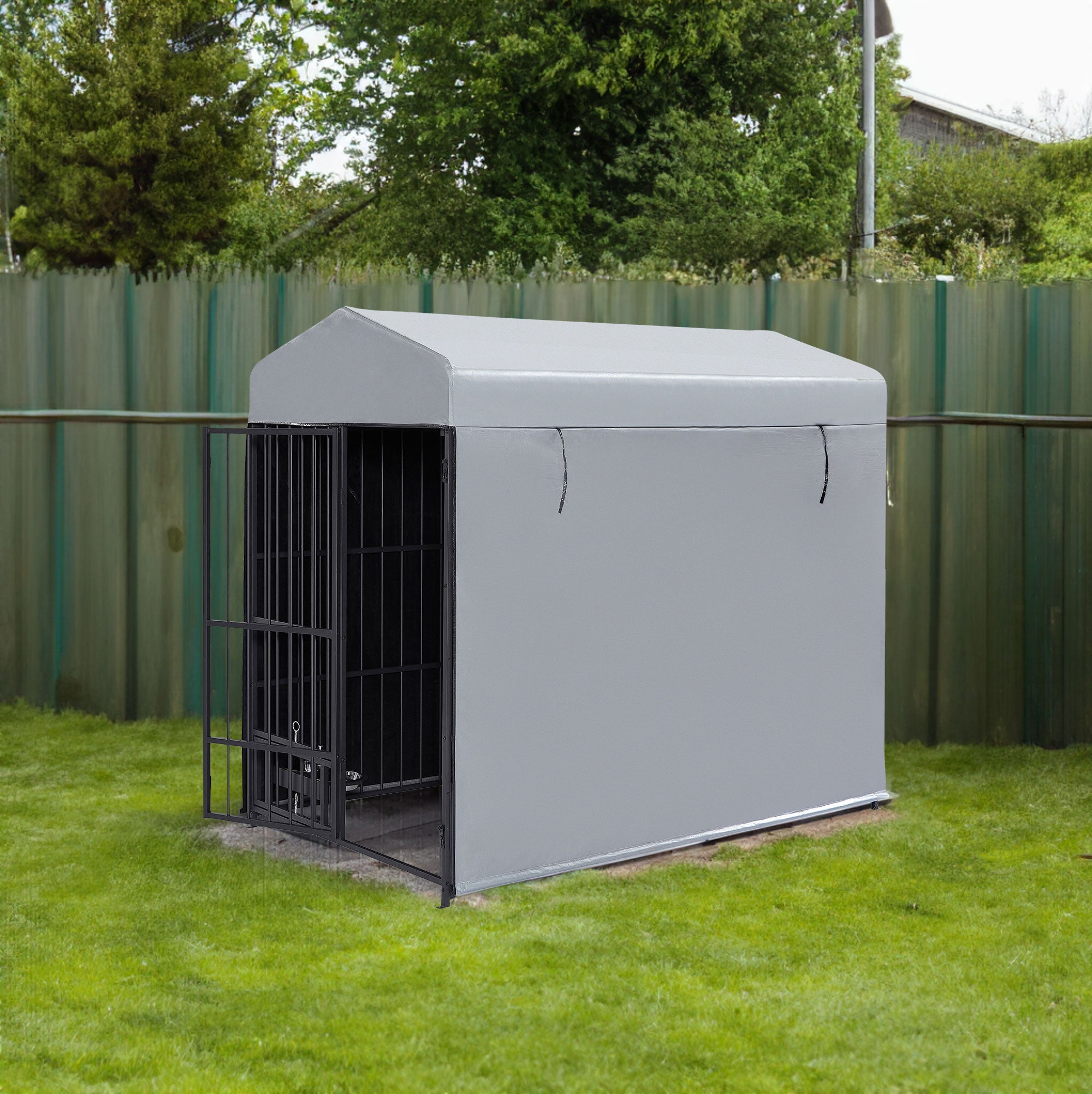 Large Dog Kennel Outdoor Pet Pens Dogs Run Enclosure Animal Hutch Metal Coop Fence with Roof Cover(6.6'L x 3.9'W x 5.9'H)