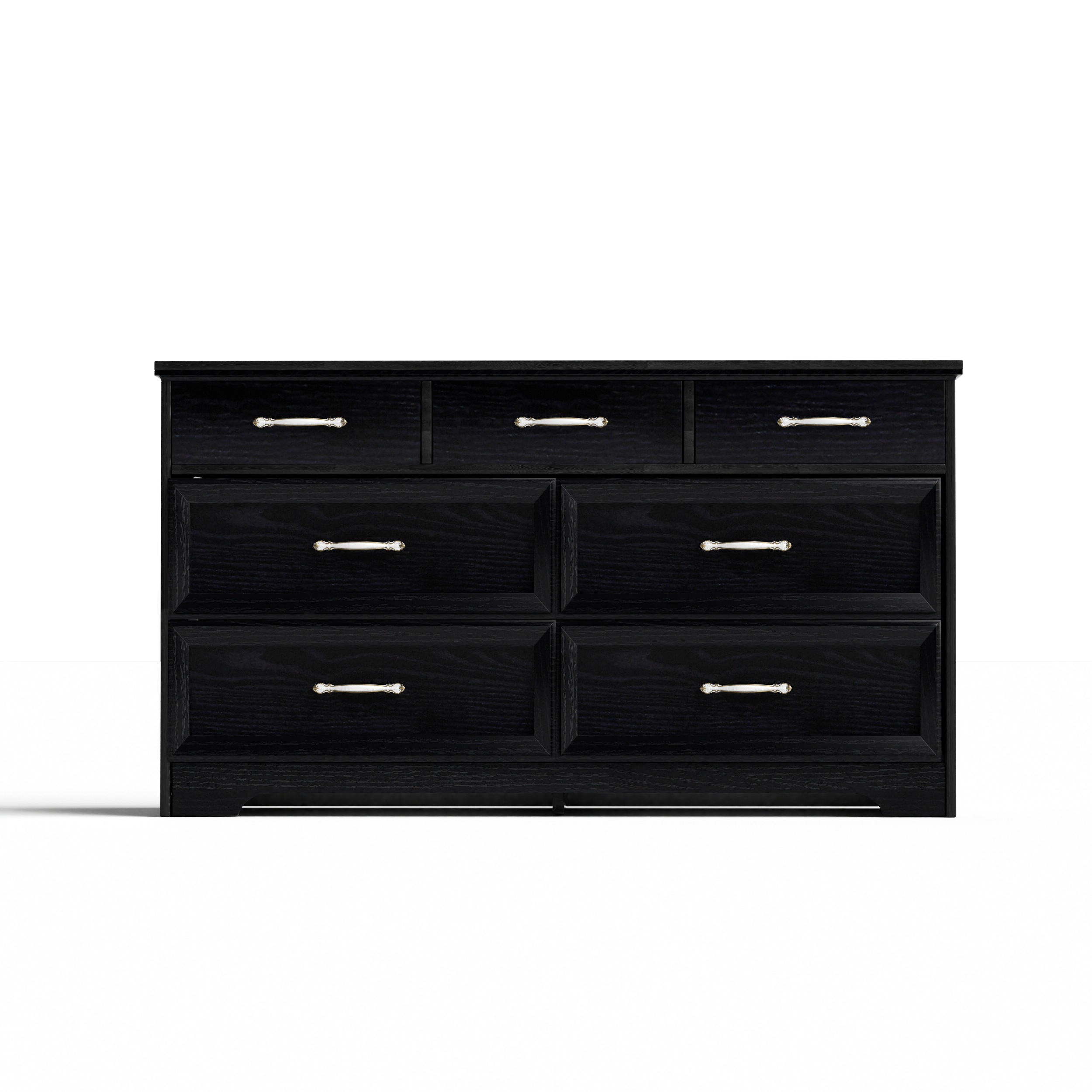 Modern 3 Drawer Bedroom Chest of Drawers with 7 Drawers Dresser, Clothes Organizer -Metal Pulls Black, 47.6″L x 15.7″W x 26.6″H