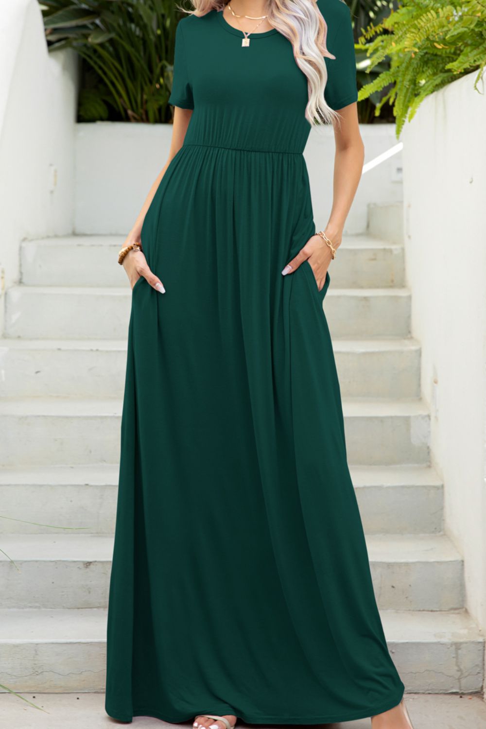 Maxi tee dress with pockets, Forest