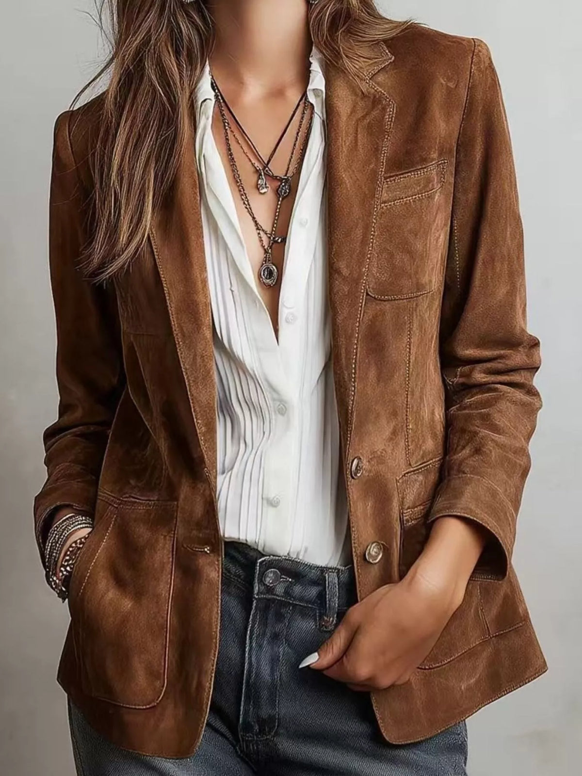 Lapel collar button up blazer