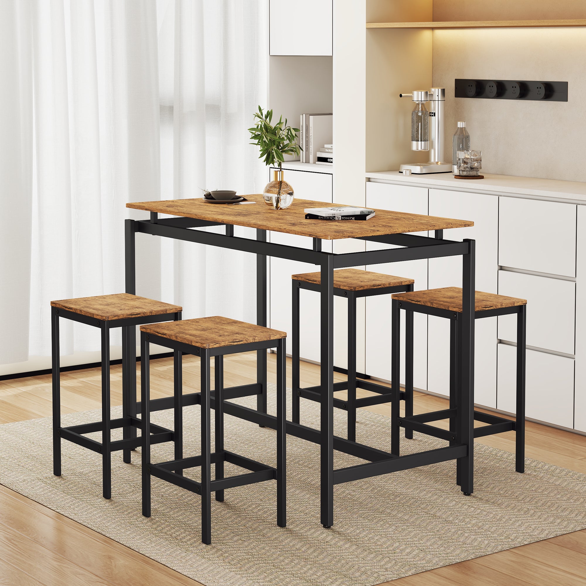 TREXM 5-piece compact bar table with table and stool - modern industrial design brown