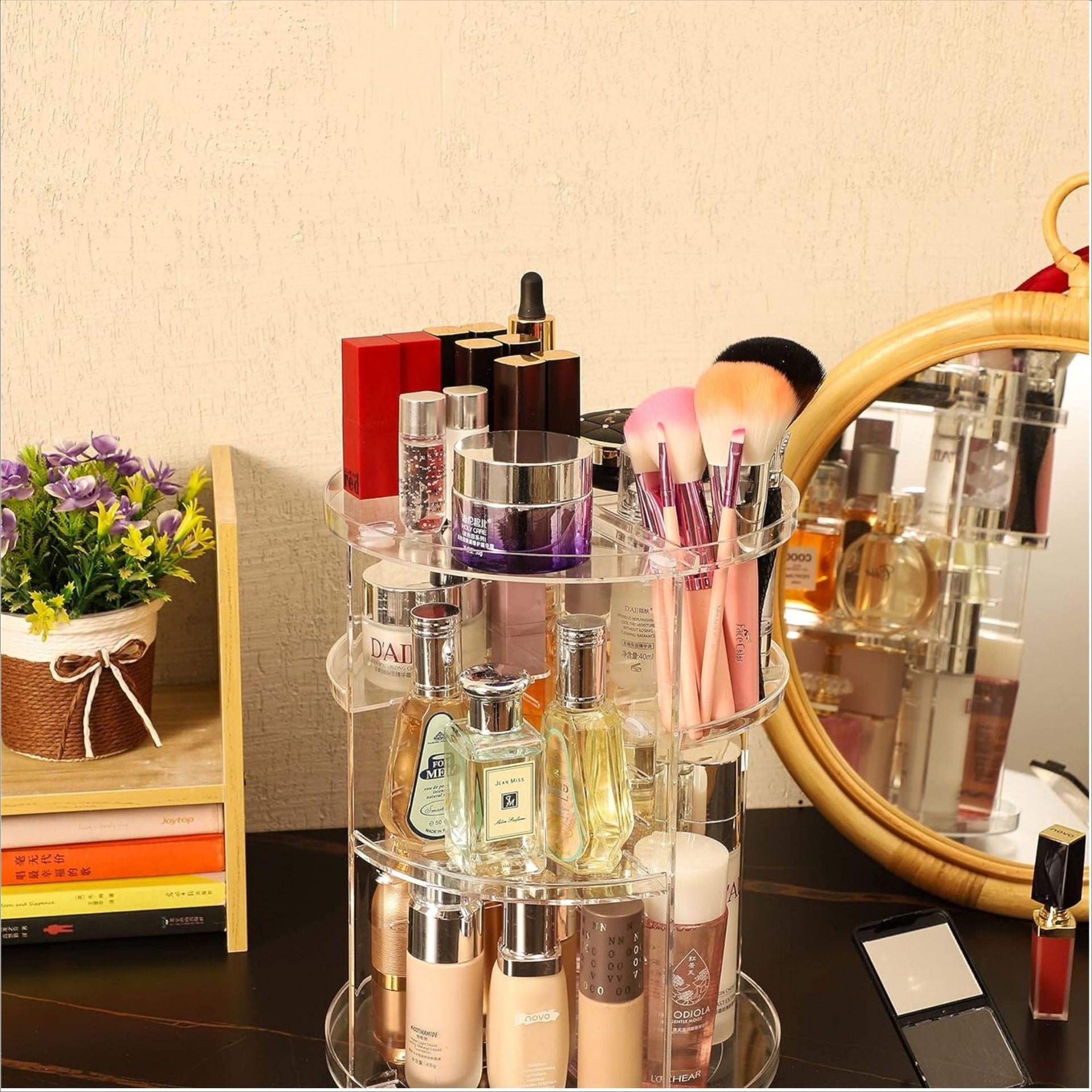 Rotating cosmetic storage box transparent desktop display rack dressing table makeup brush skincare product storage rack