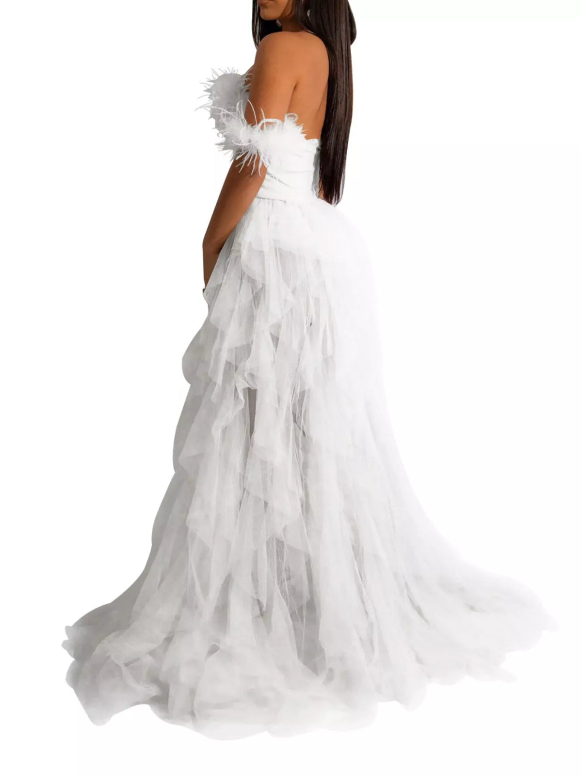 Feather corset tulle gown