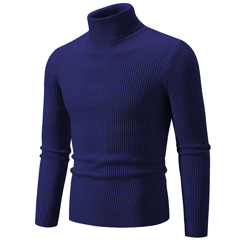 Retro Simple Solid Color Turtleneck Base Inner Wear Outer Wear Casual Men's Thin Slim Knit Sweater