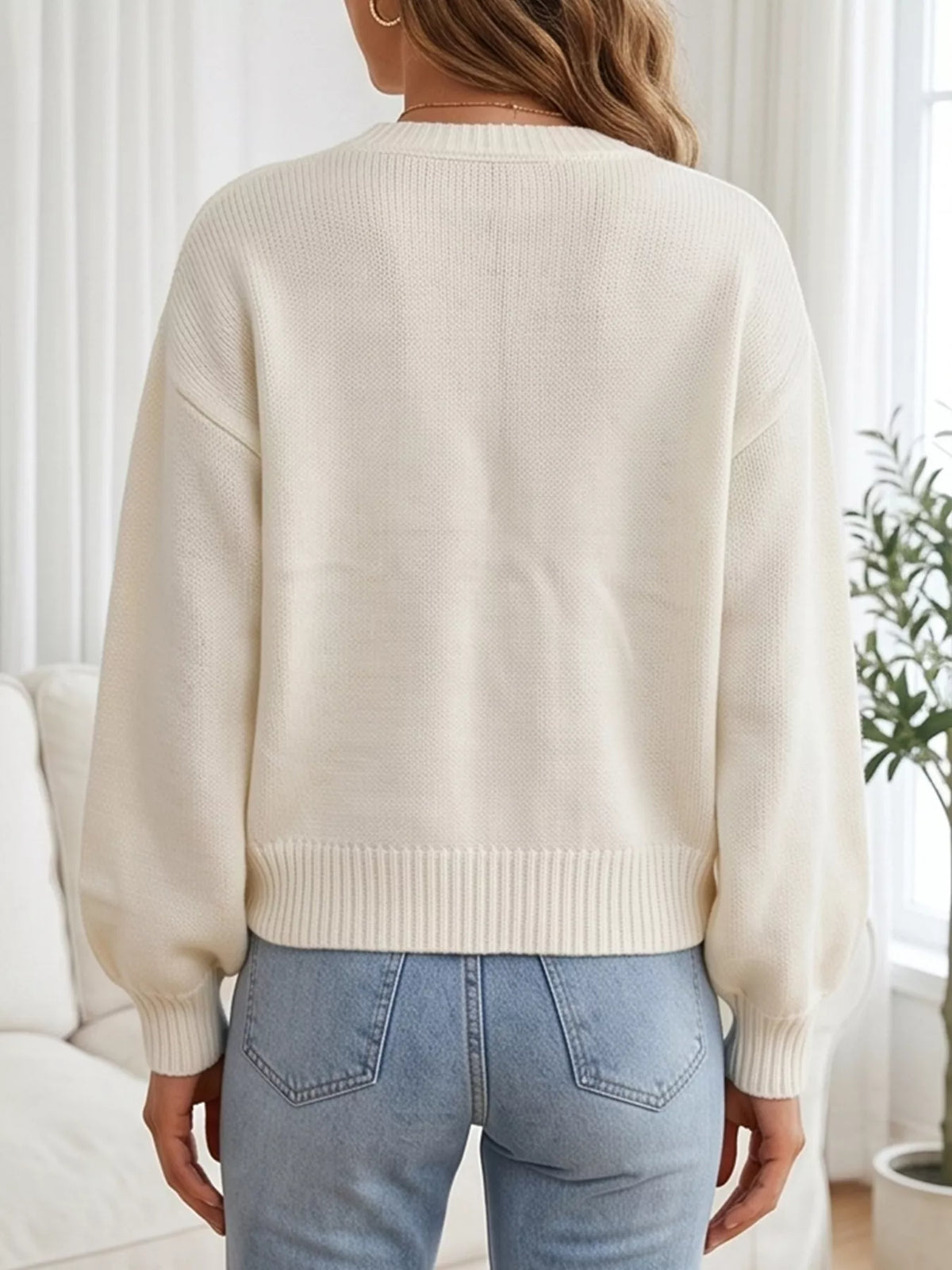 Casual open-front knit cardigan with ribbed trim