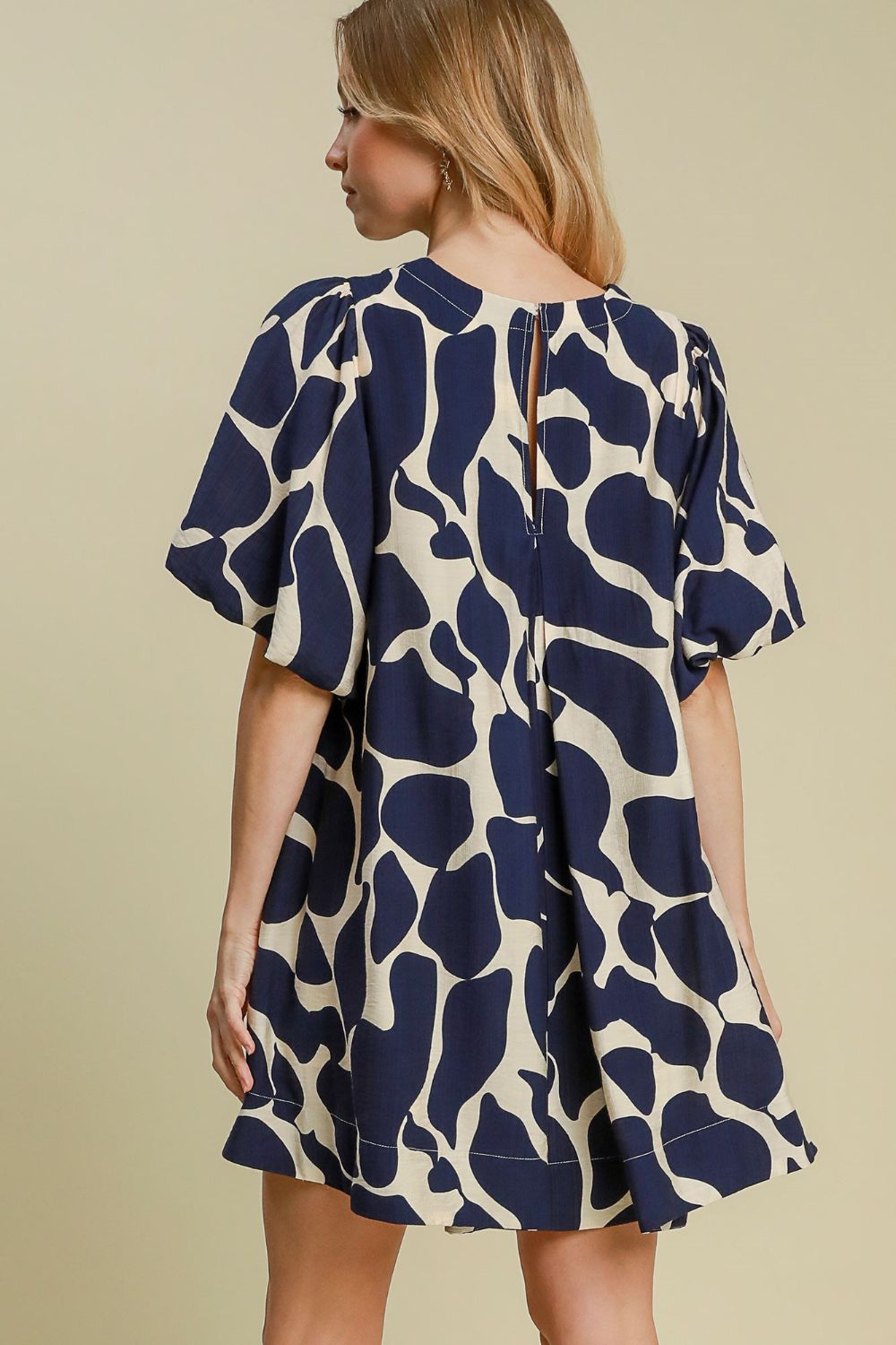 Umgee Two Tone Abstract Print Puff Sleeve Dress