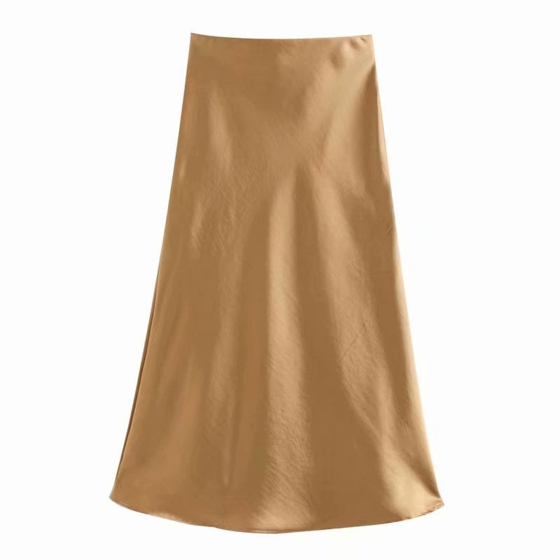 Satin midi skirt – coffee