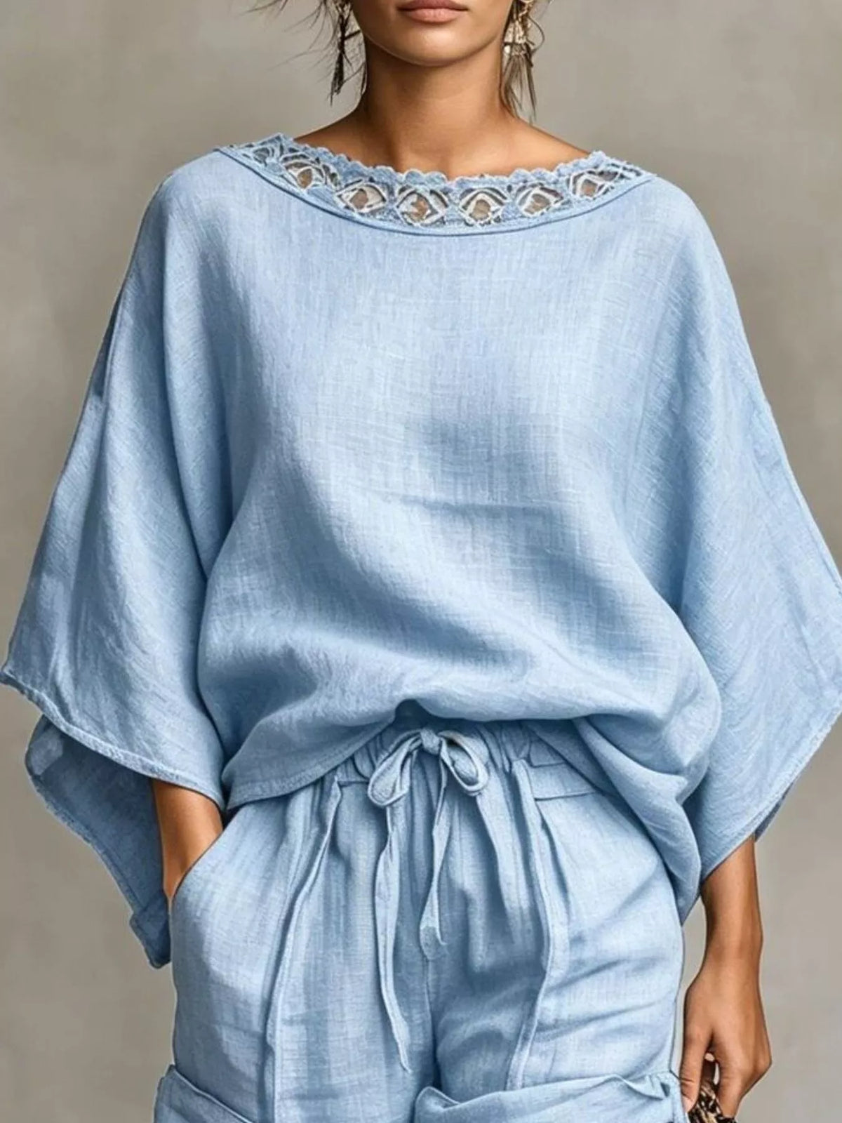 Lace-trim top and shorts set