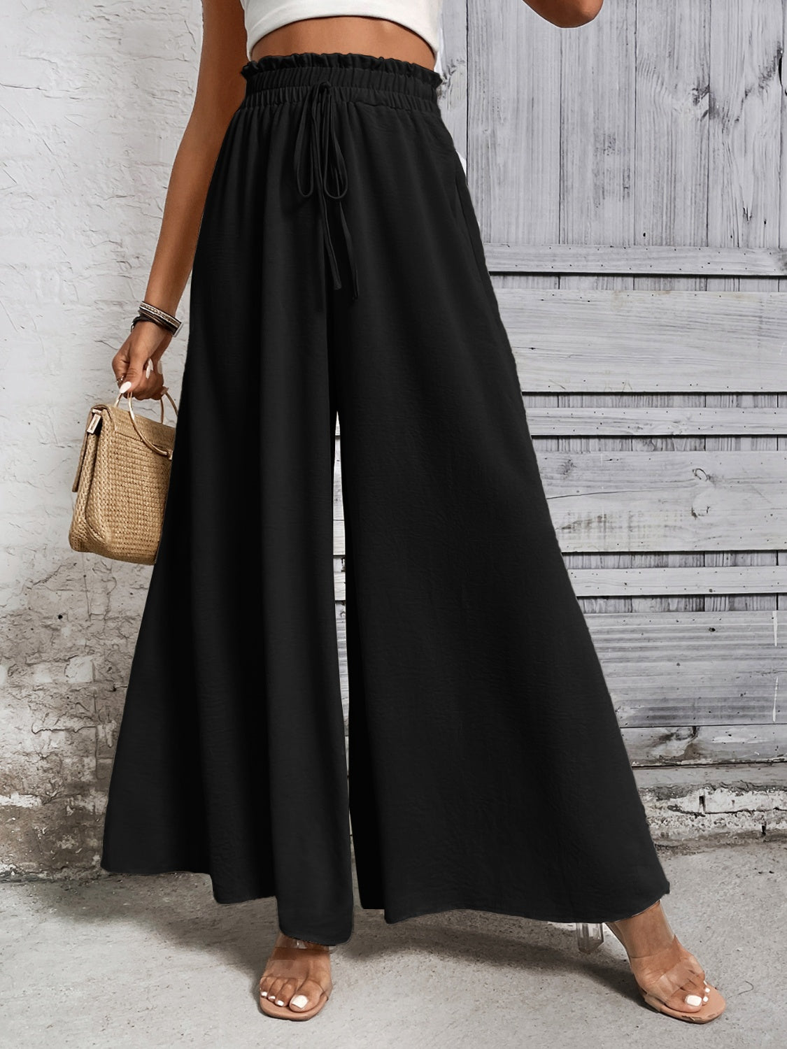 Tied high waist wide leg pants