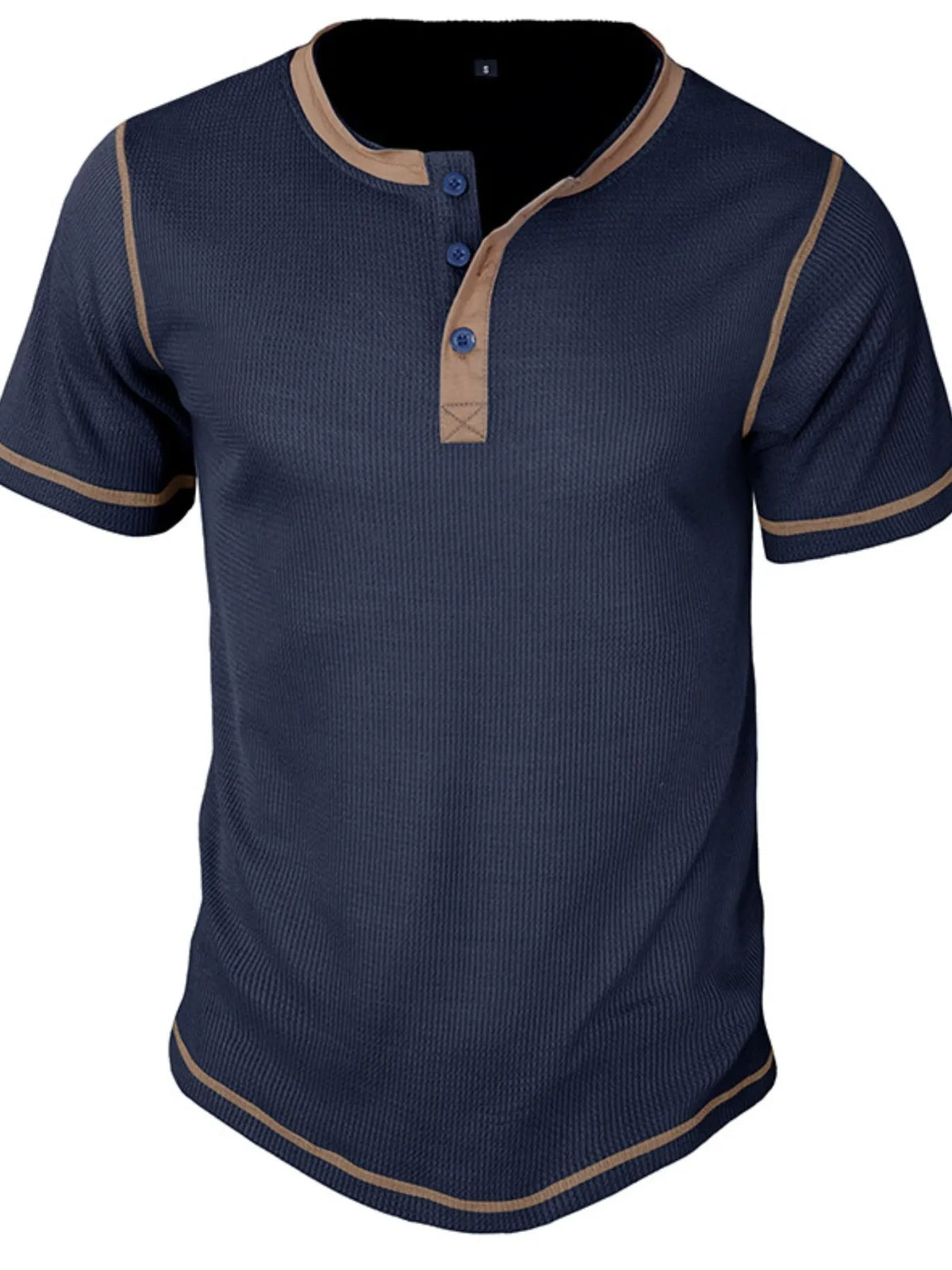 Contrast stitch henley polo shirt, Navy