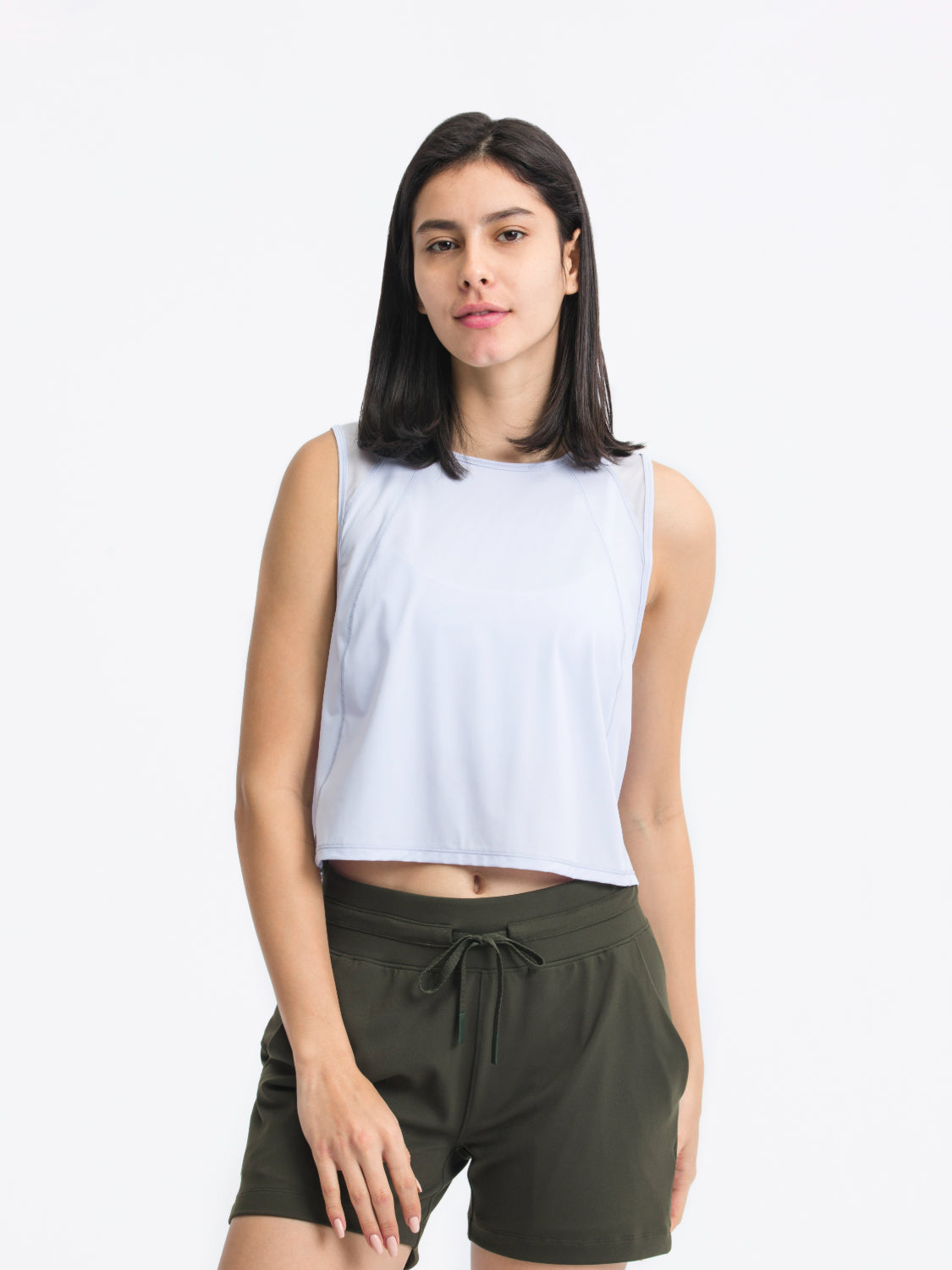 Round neck cropped active tank, Light Blue