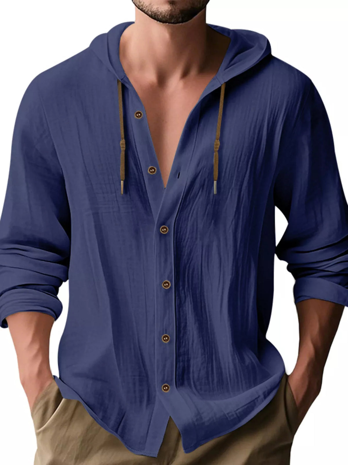 Hooded button shirt – navy blue