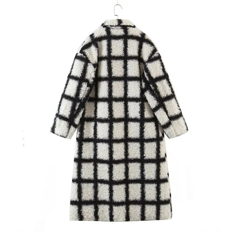 Windowpane teddy coat