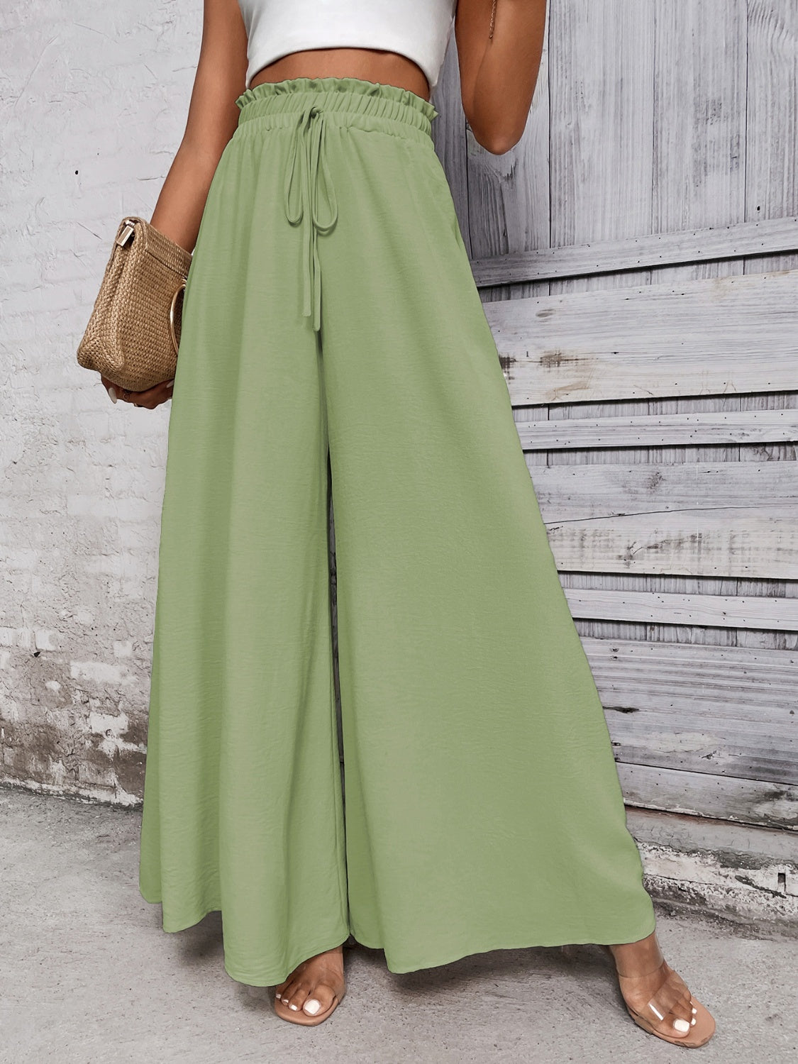 Tied high waist wide leg pants