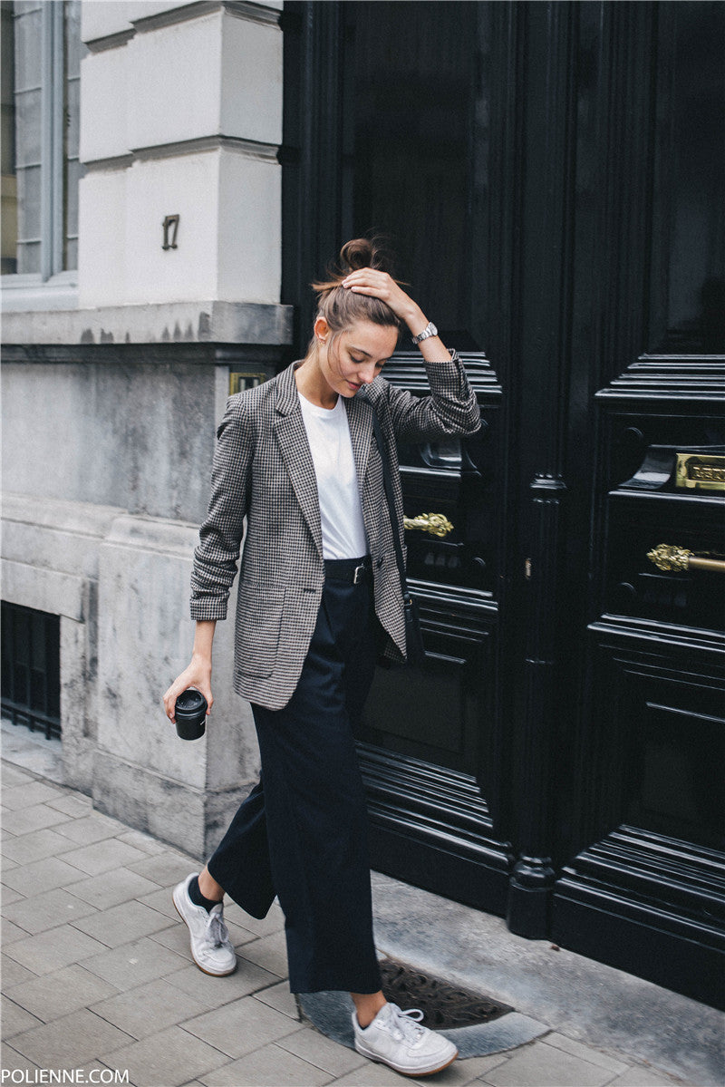 Houndstooth wool-blend coat