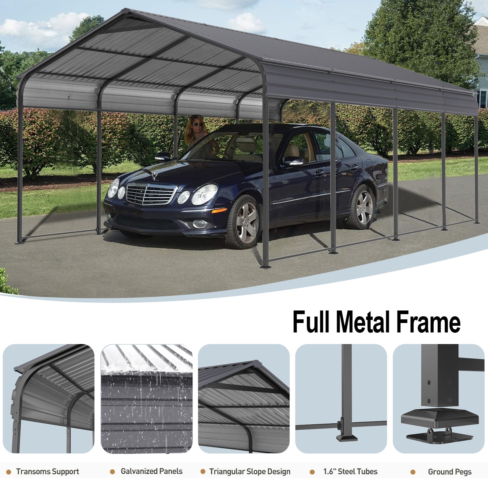 Metal Carport 12 ×20 FT Heavy Duty with Galvanized Steel Roof Metal Garage Canopy