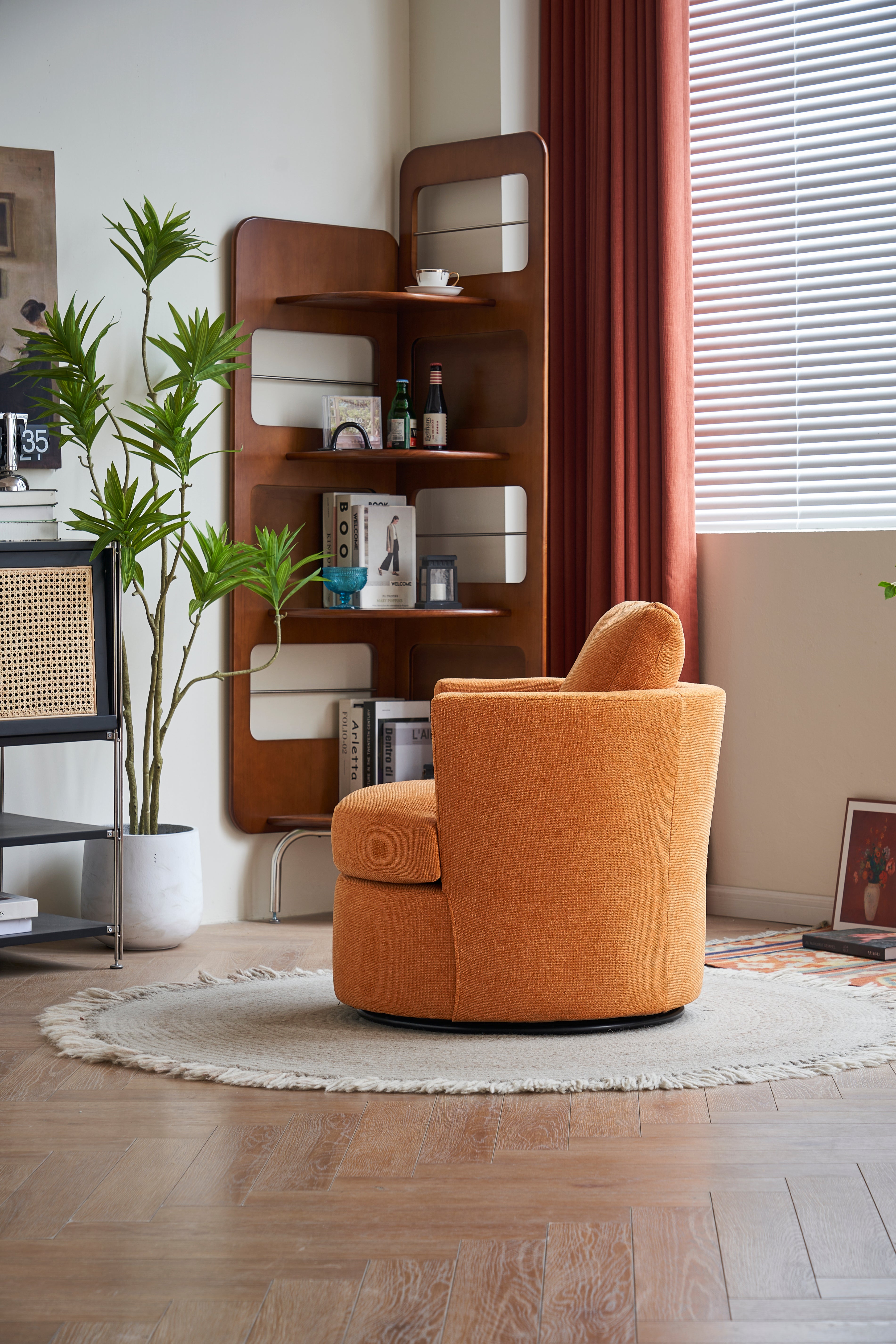 Rotating bucket chair  comfortable circular sofa chair in living room, 360 degree rotating bucket club chair (Yellow)