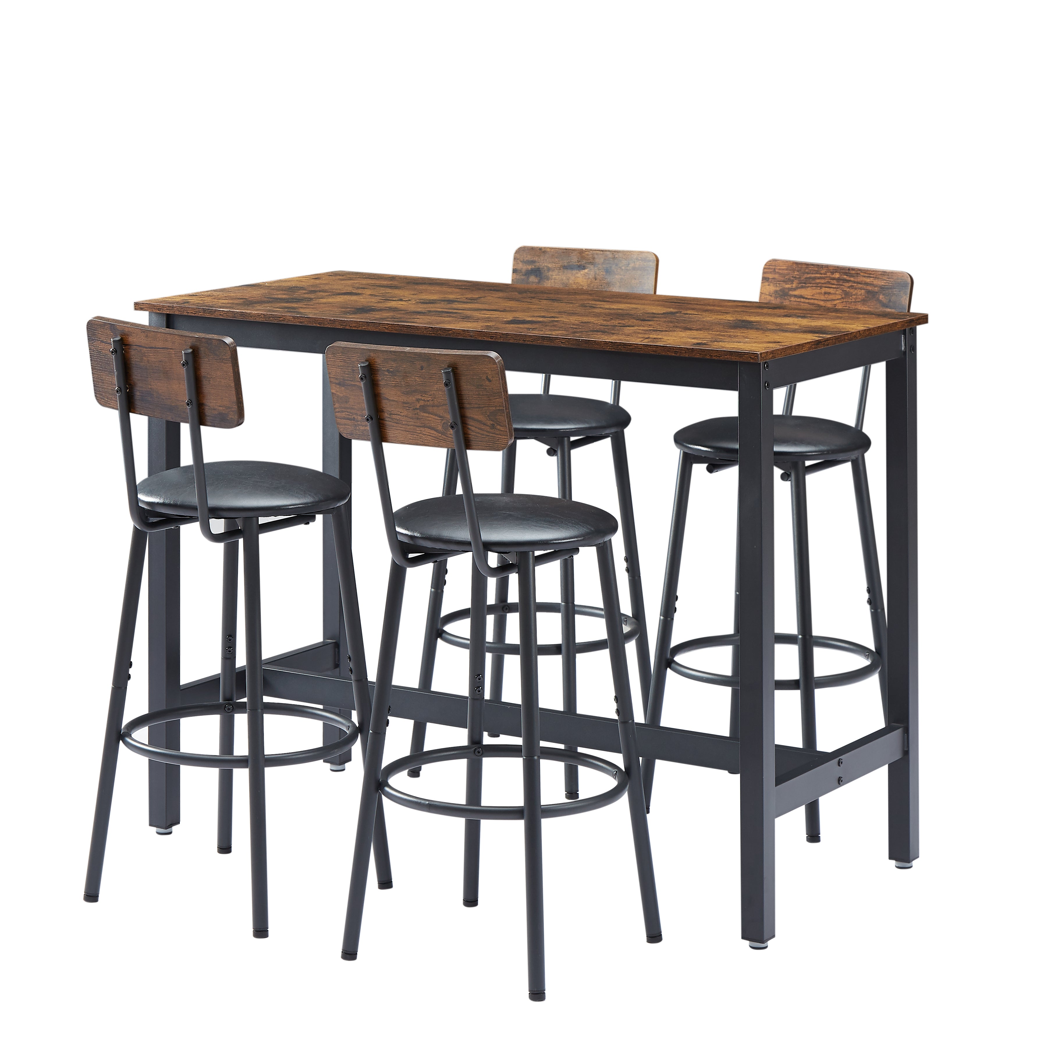 Bar Table Set with 4 Bar stools PU Soft seat with backrest Rustic Brown 47.24'' L x 23.62'' W x 35.43'' H