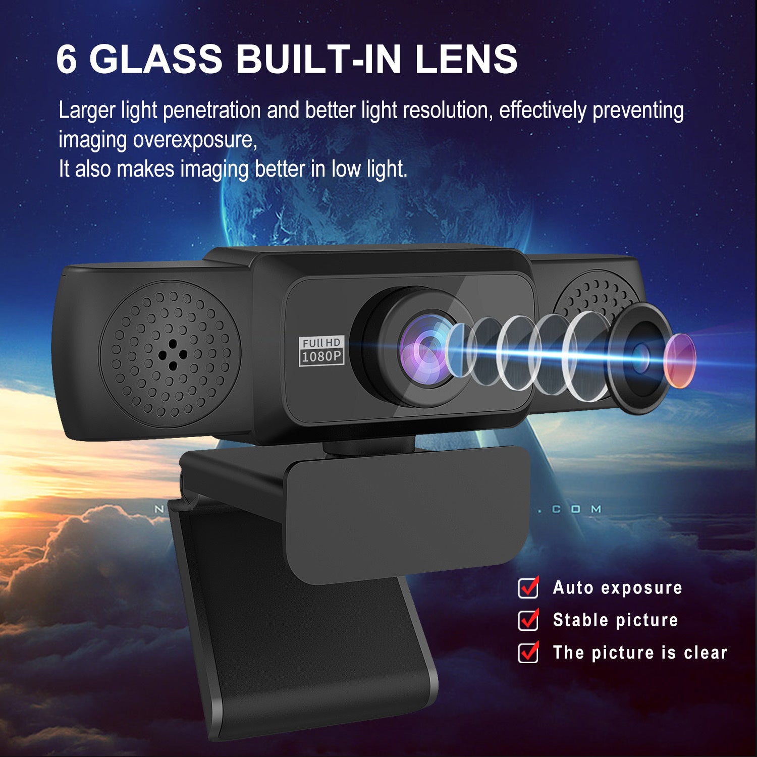 1080P high-definition computer camera with 360 degree rotatable video conferencing and live streaming of online courses