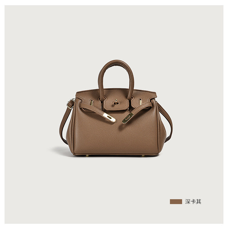 Vegan leather top-handle tote – dark khaki