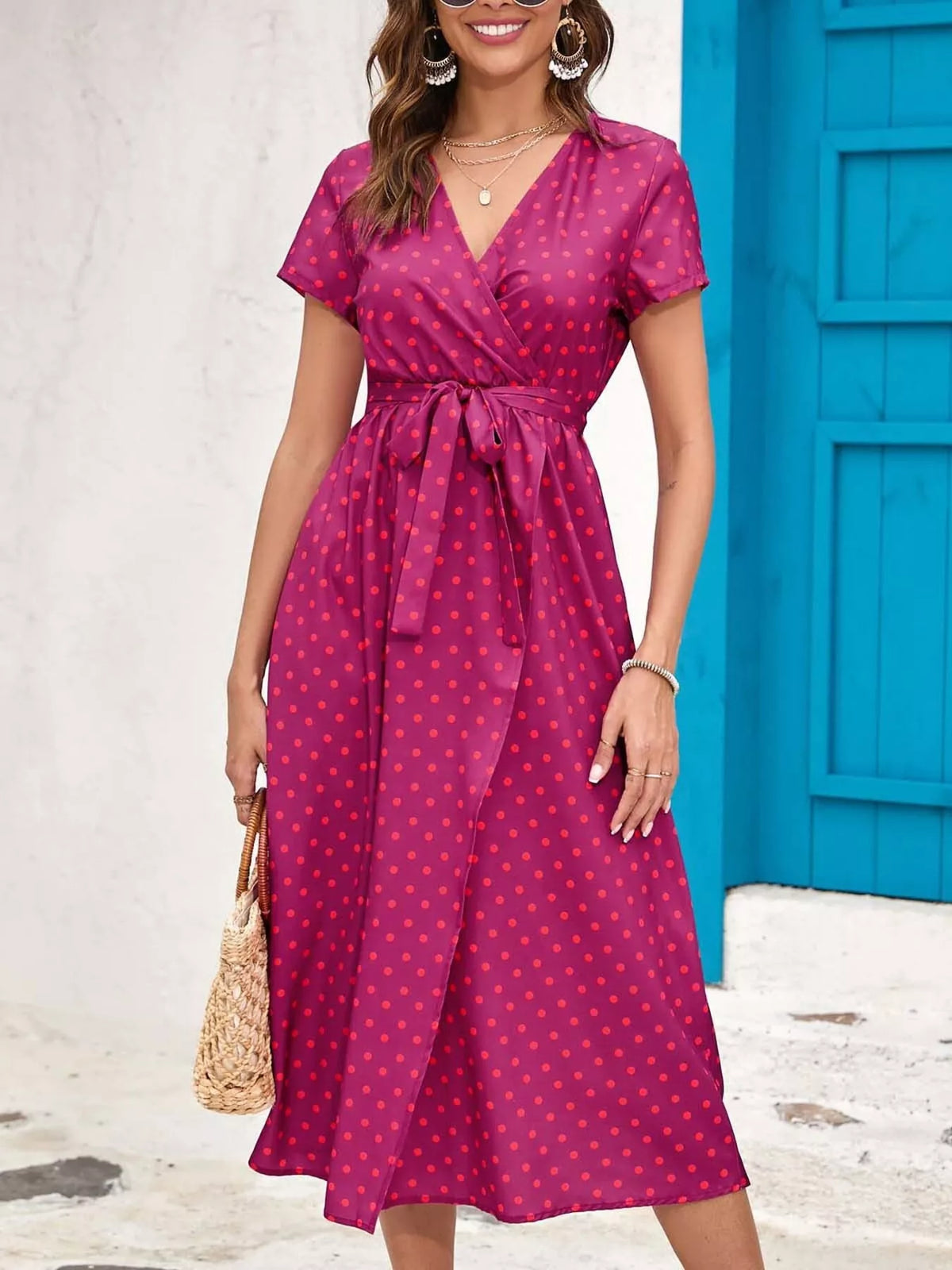 Surplice midi dress – red dot