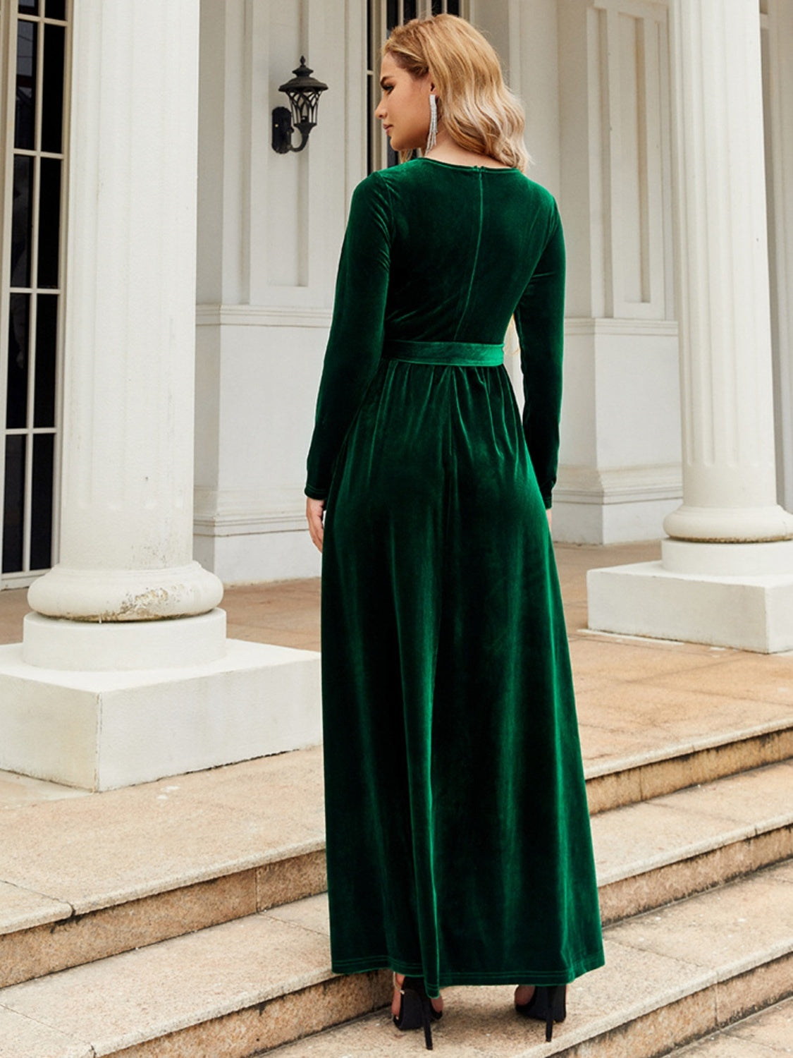 Tie-front long-sleeve maxi dress