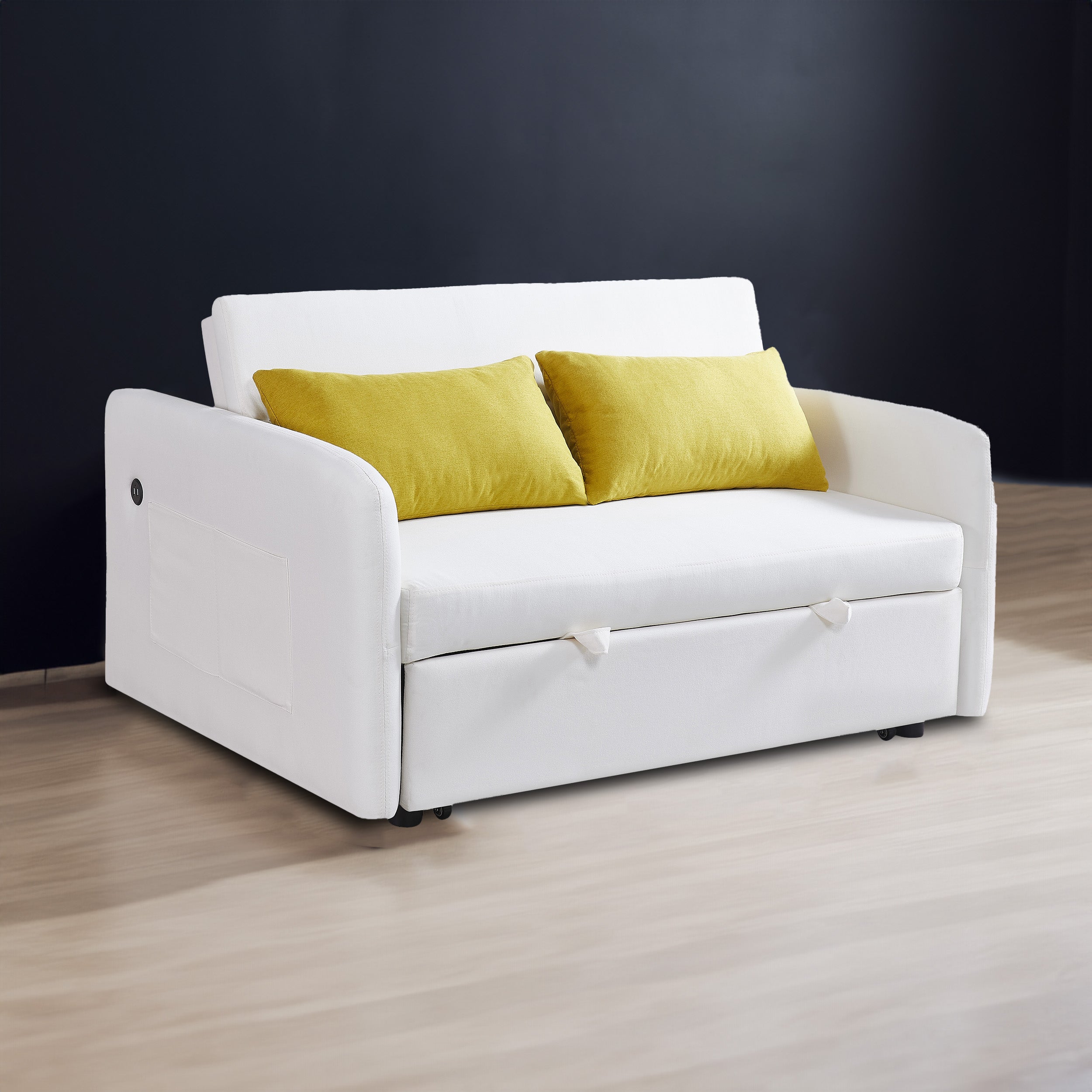 Twins Sofa Bed Cream White Fabric