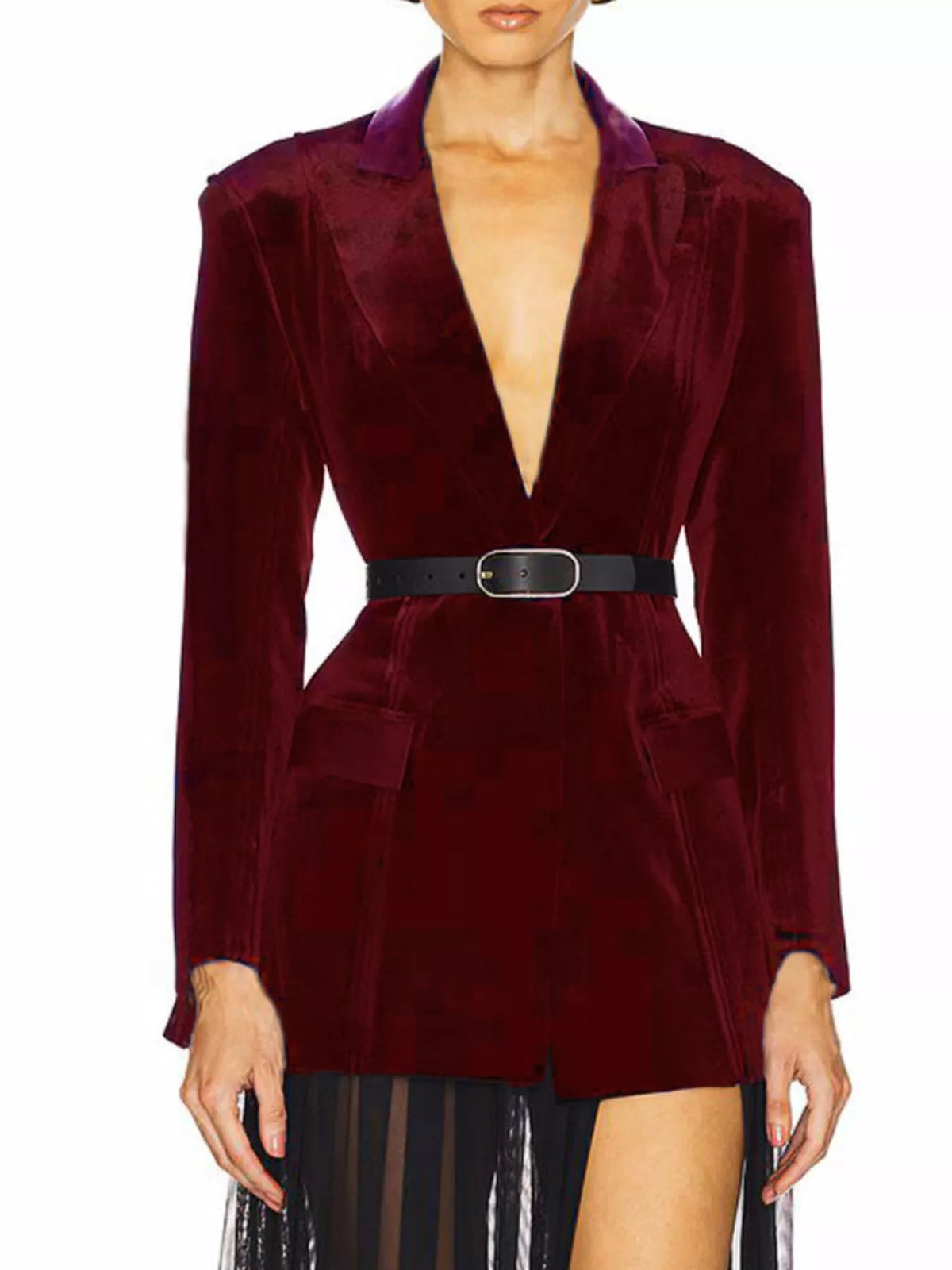 One-button long sleeve blazer, Wine Red