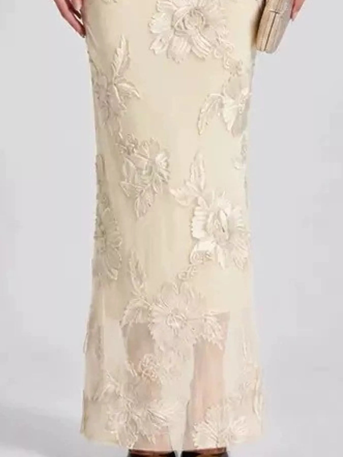 One-shoulder floral embroidered maxi dress