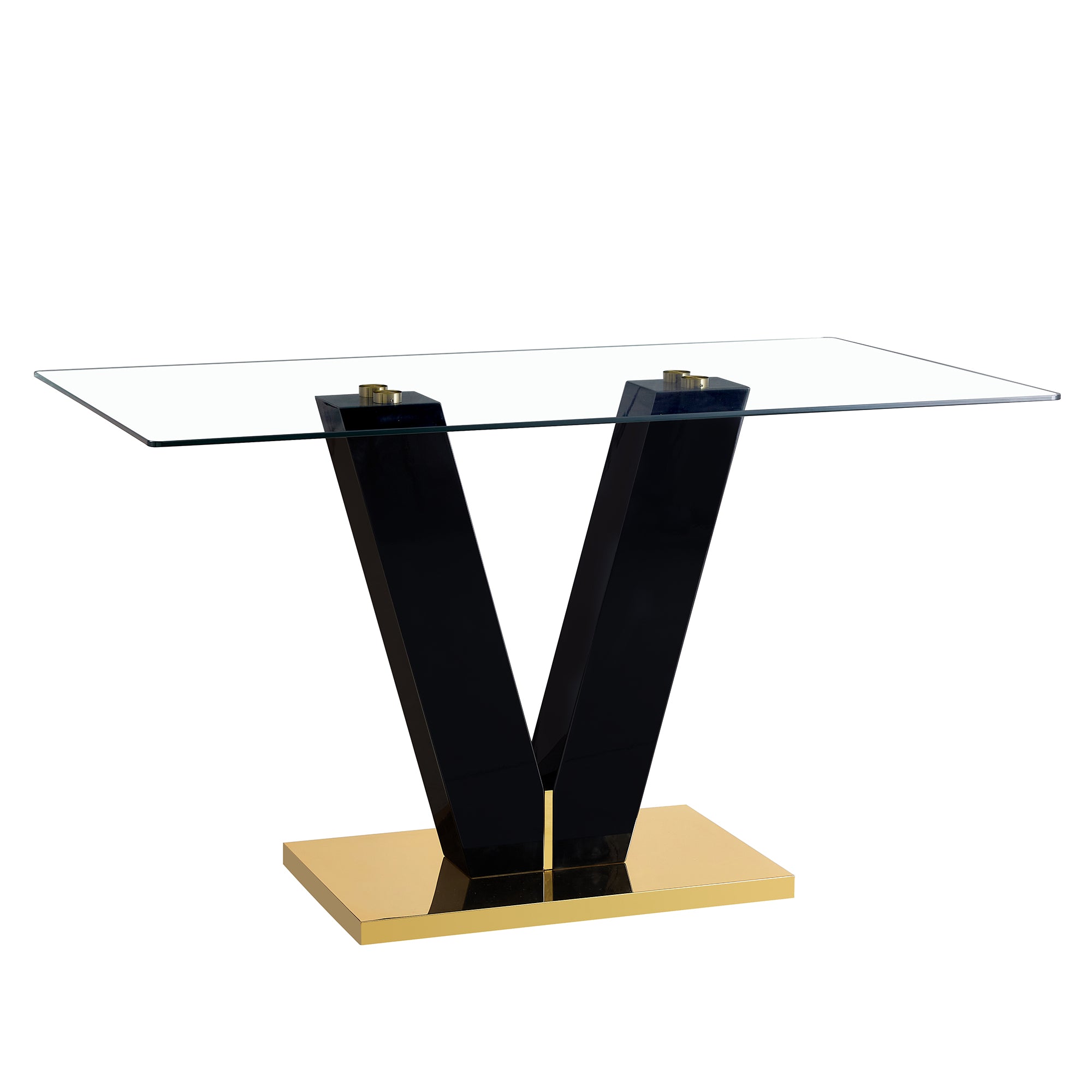 Large Modern Minimalist Rectangular Glass Dining Table for 6-8 with 0.4" Tempered Glass Tabletop and MDF slab V-Shaped Bracket