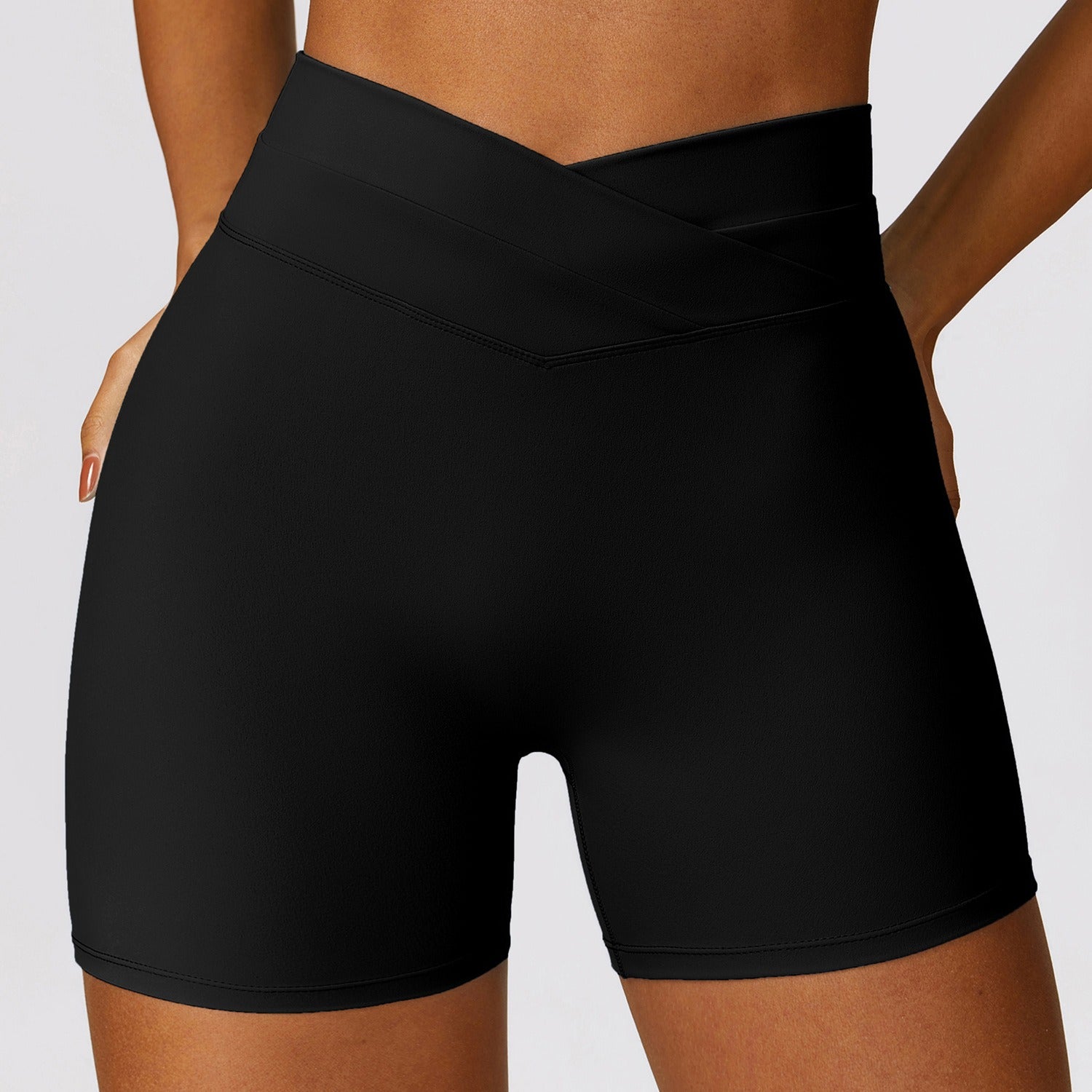 Tight hip lifting yoga shorts, brushed cross high waisted fitness shorts, women's running pants for external wear