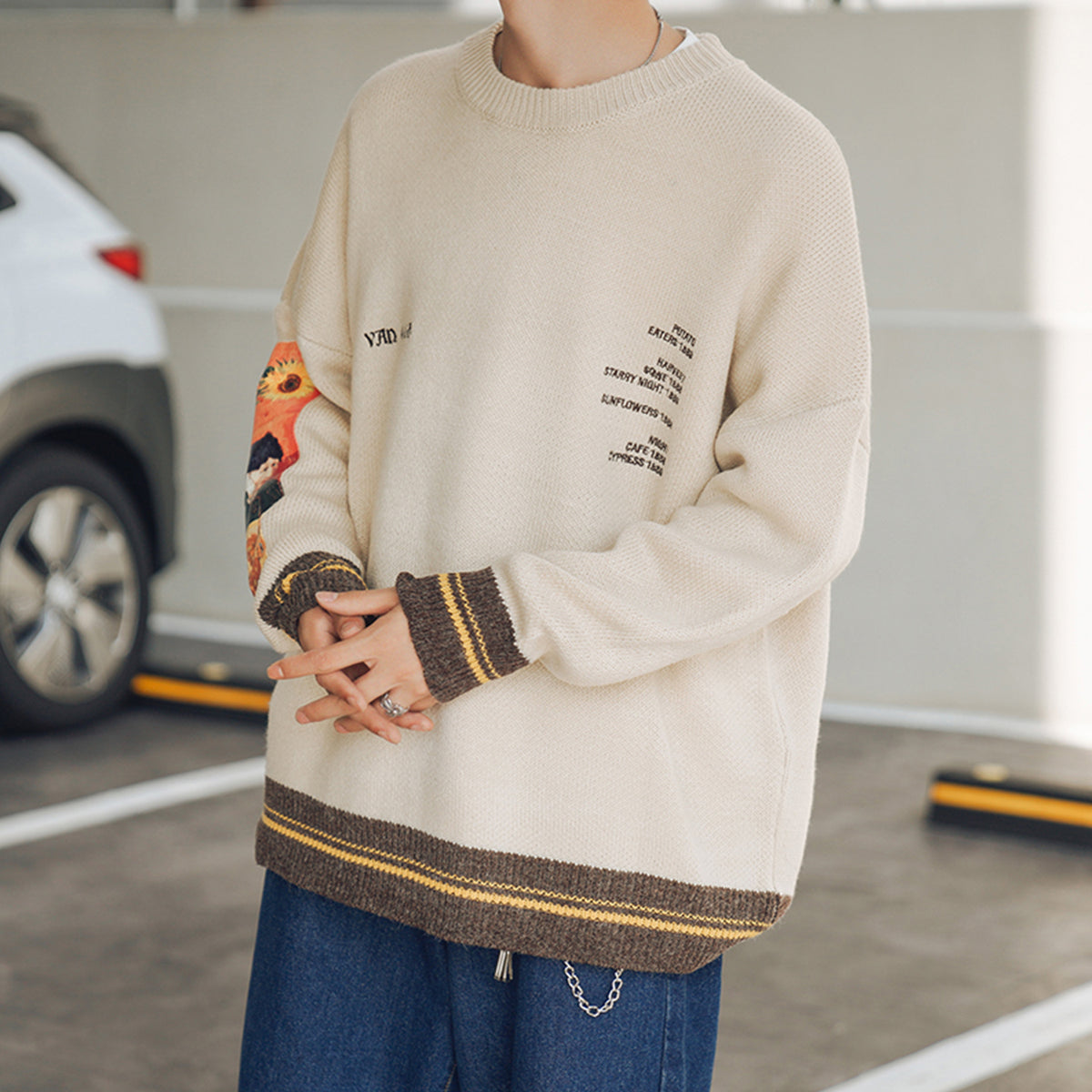 Cream crew-neck knit