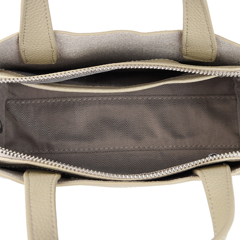 Structured leather mini tote, Khaki, inside