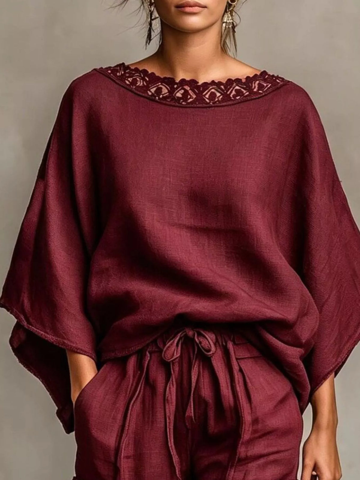 Lace-trim top and shorts set