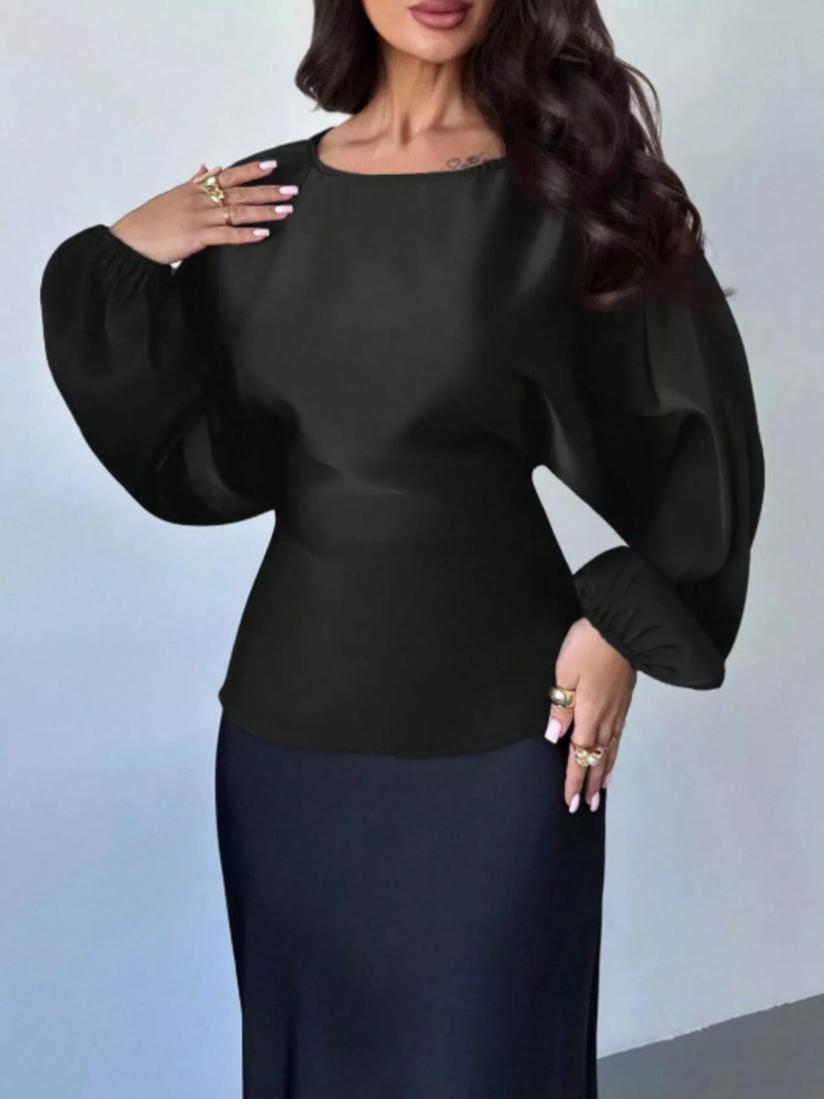 Back tie long sleeve blouse