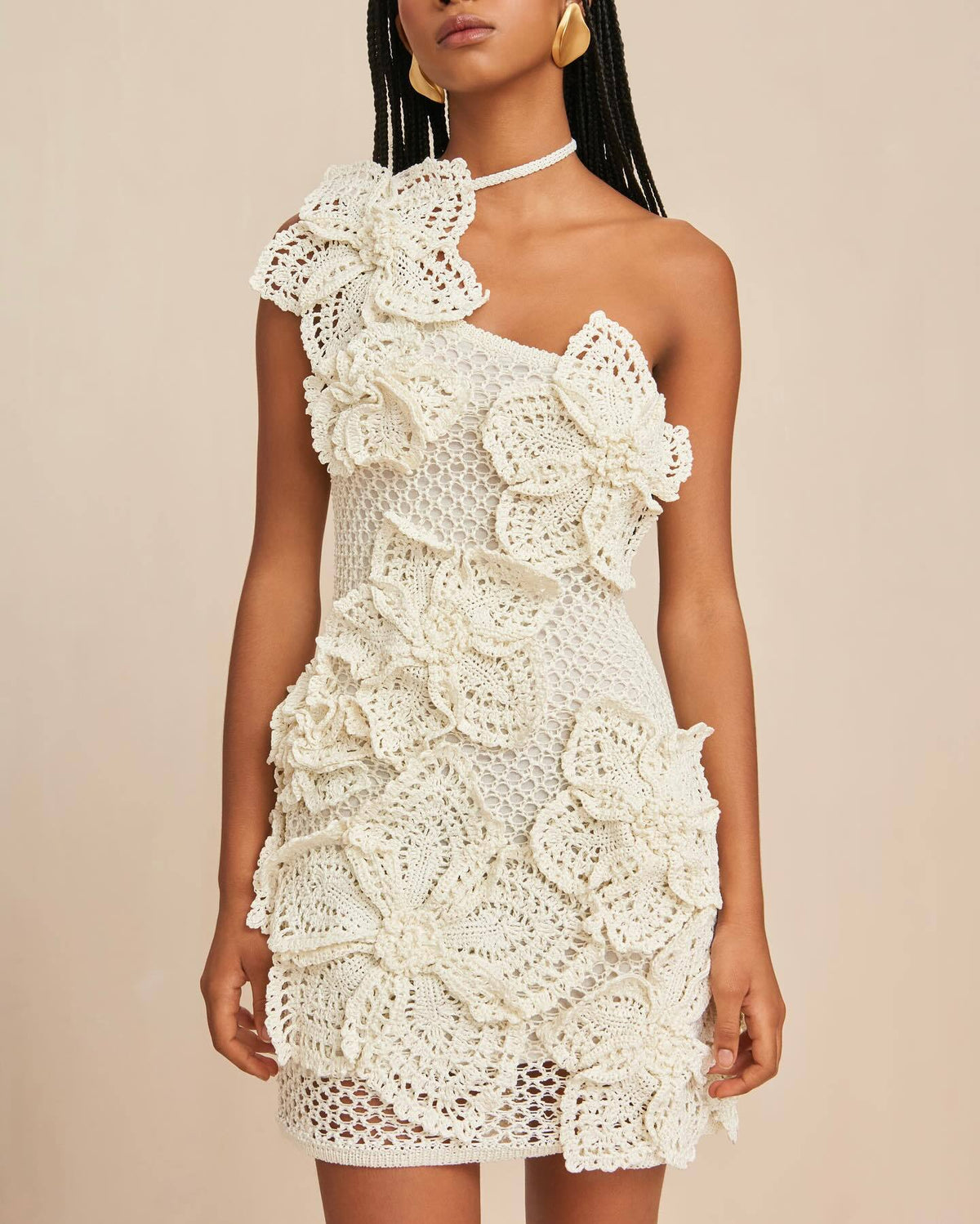 Halter 3D flower dress – white