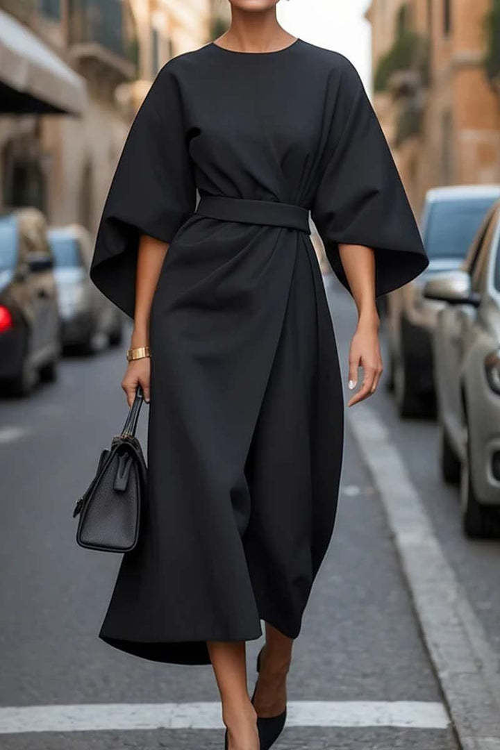Balloon-sleeve midi dress